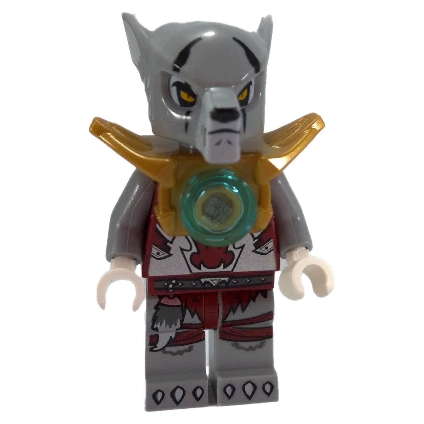LEGO® Minifigura Worriz con Oro Perla armadura y sin capa, ideal para exhibiciones de Chima, batallas y MOCs detallados de personajes.