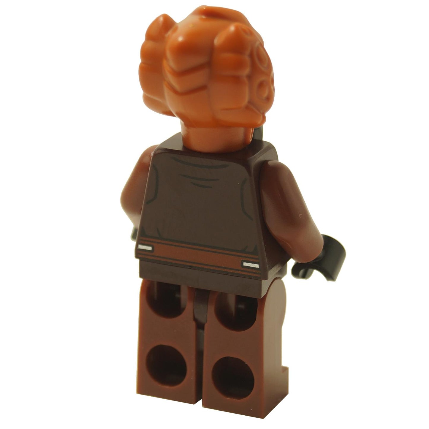 Back view of the reddish-brown LEGO Plo Koon minifigure showing plain torso printing and dark brown legs.