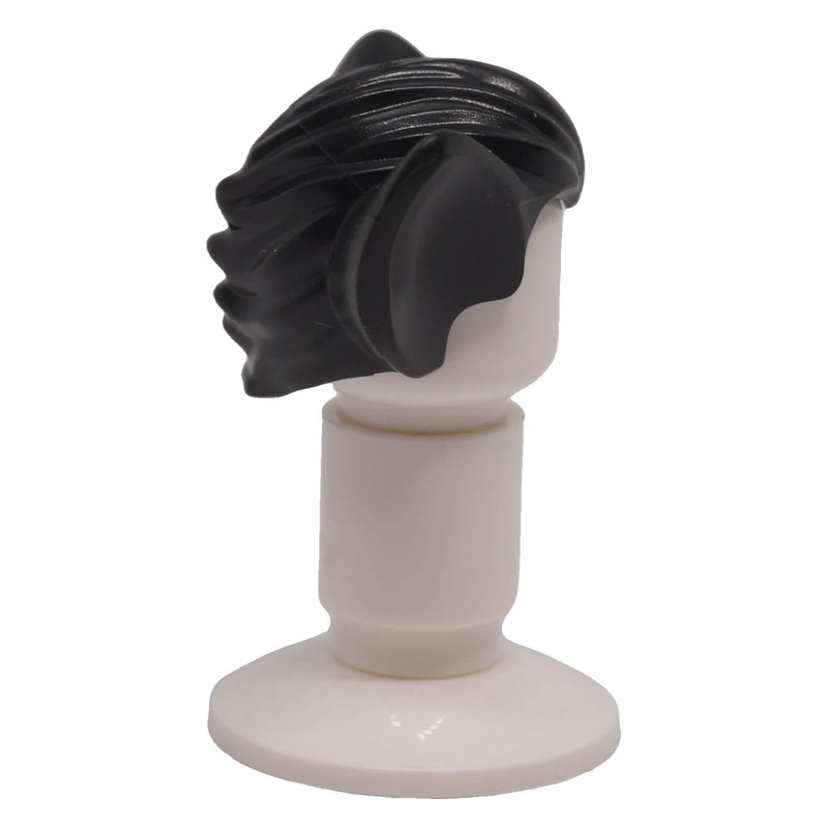 Black LEGO 10301 minifigure hair with bat ears side view and layered hair detail