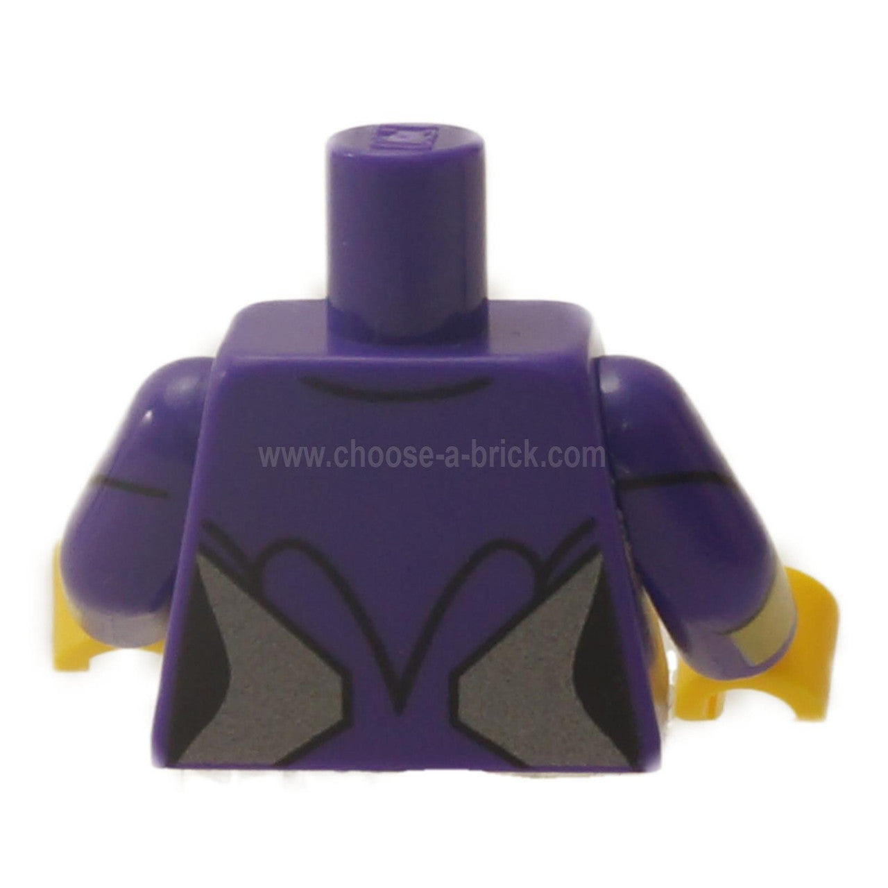 Dark purple LEGO torso 973pb2624c01 back view with silver pattern.