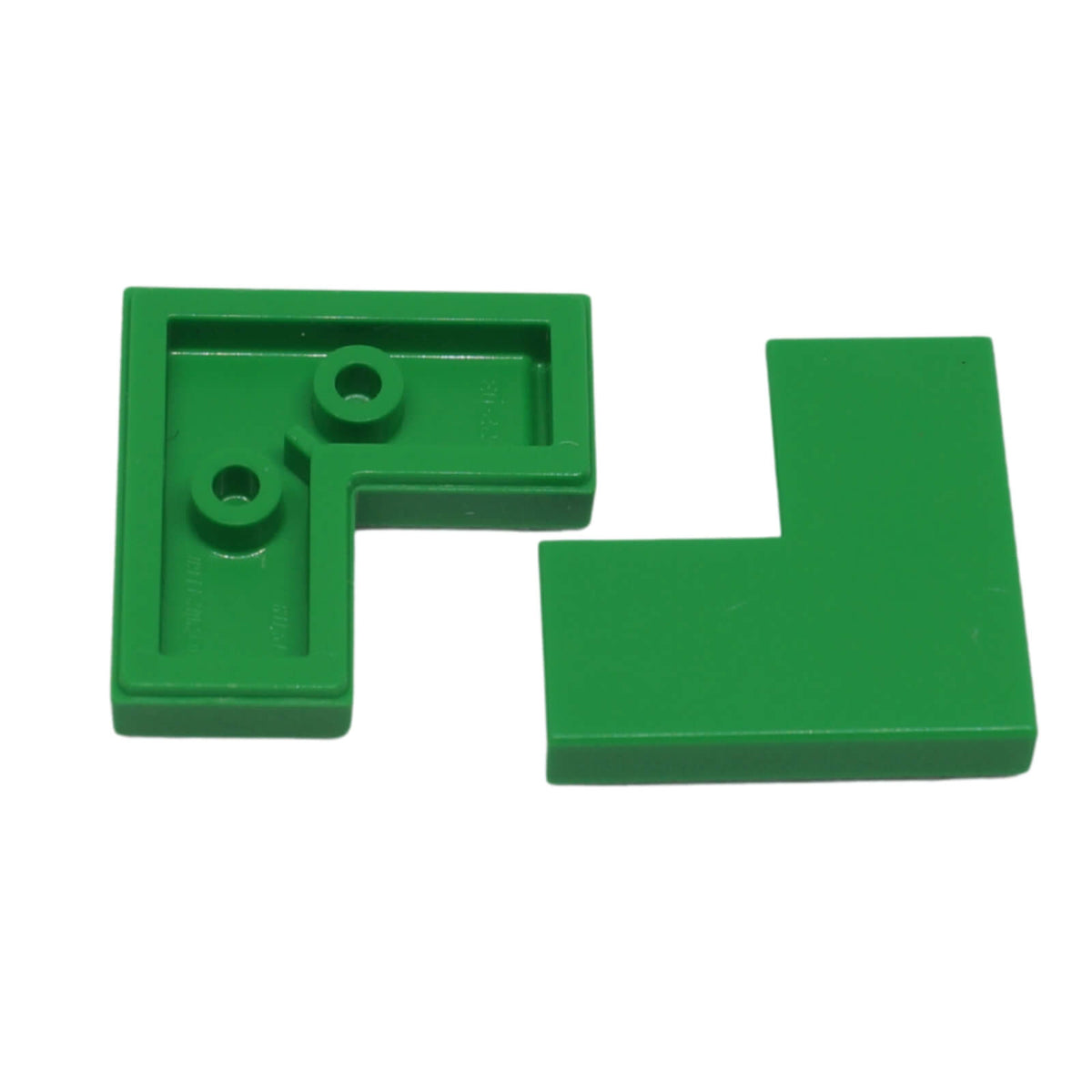 LEGO Tile 2 x 2 Corner part 14719 with smooth L-shaped top and recessed underside green