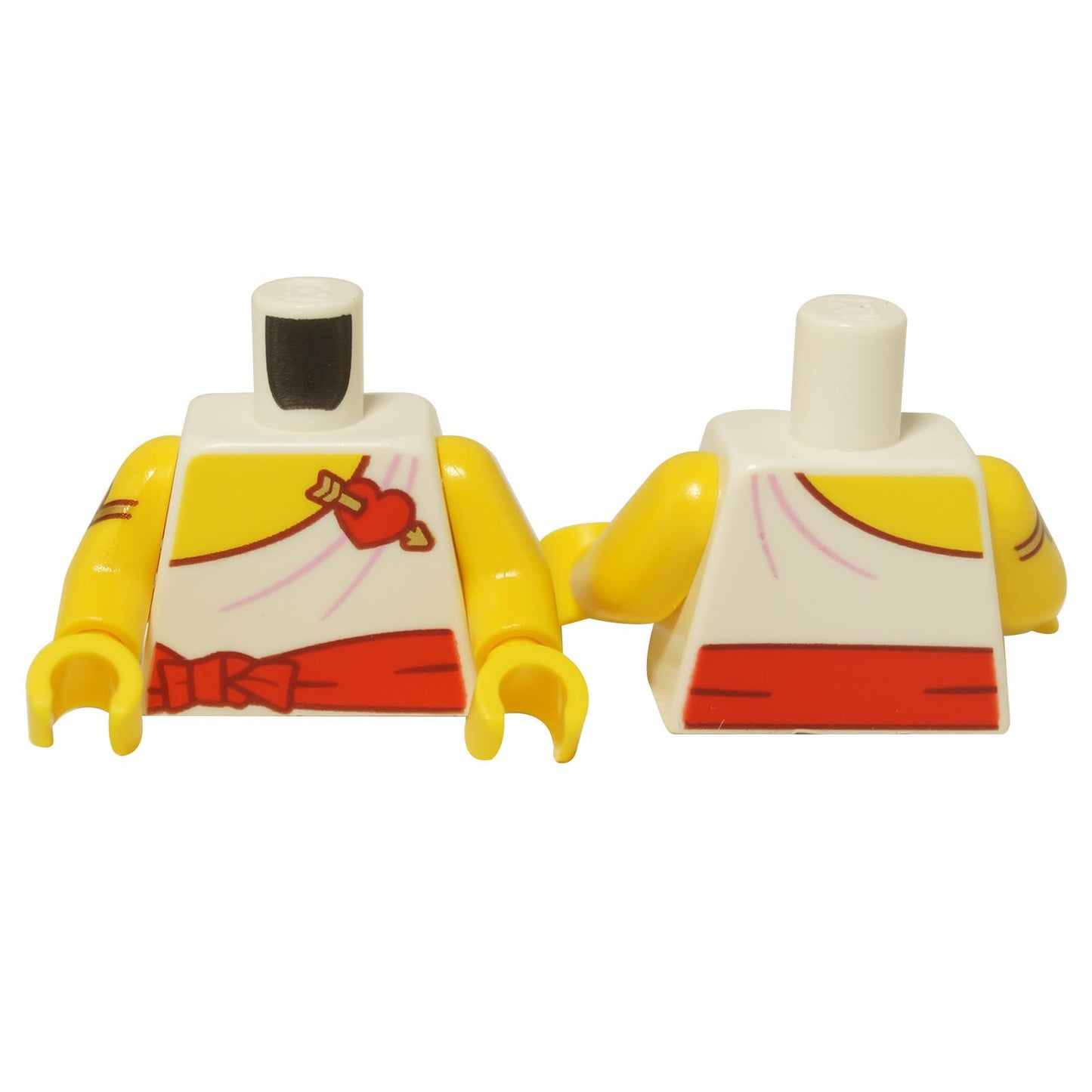 LEGO® white cupid toga torso with red sash, heart and arrow design, and yellow arms with printed details.