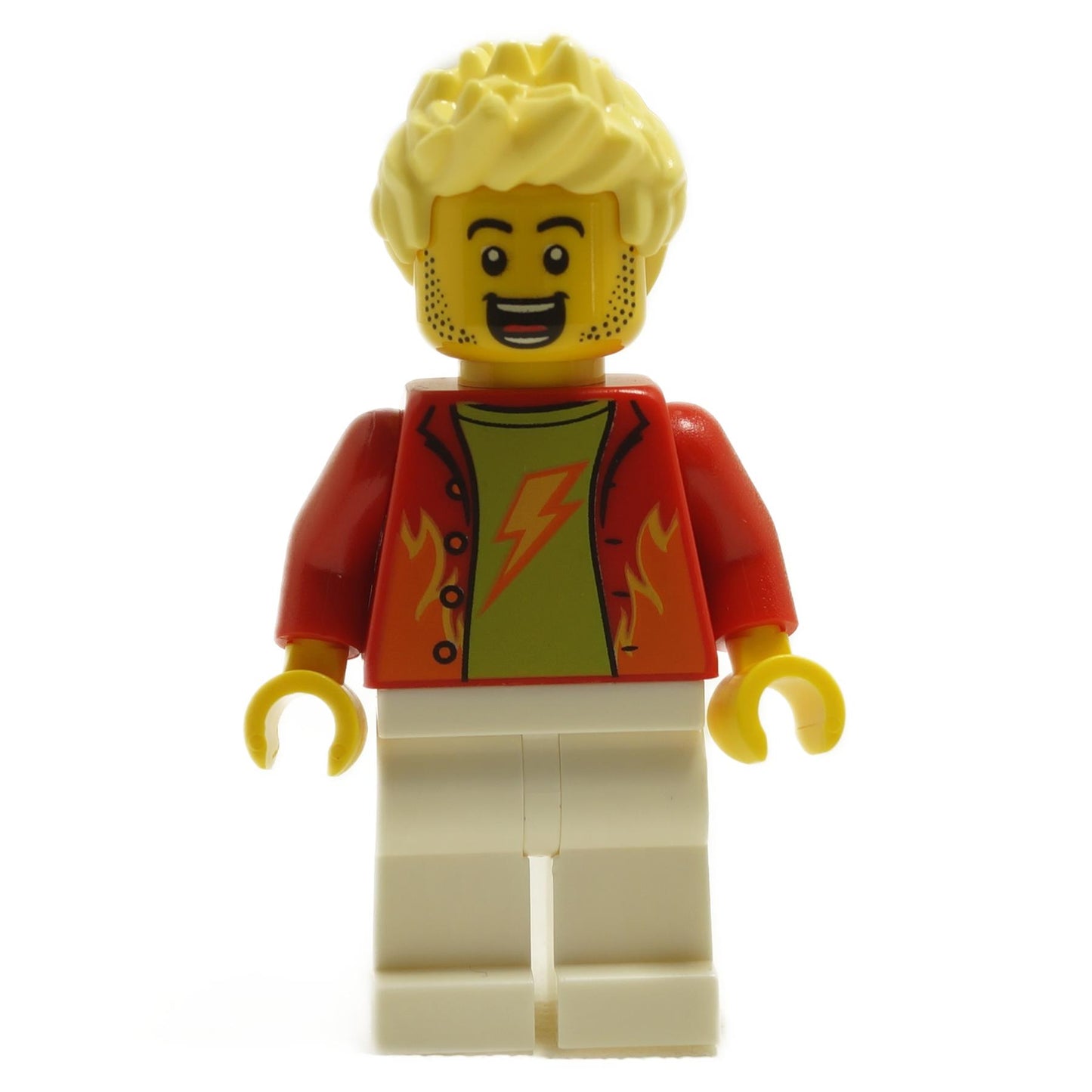 Stuntz Announcer, Spiky Bright Light Yellow Hair, White Legs, Red Jacket over Lime Shirt