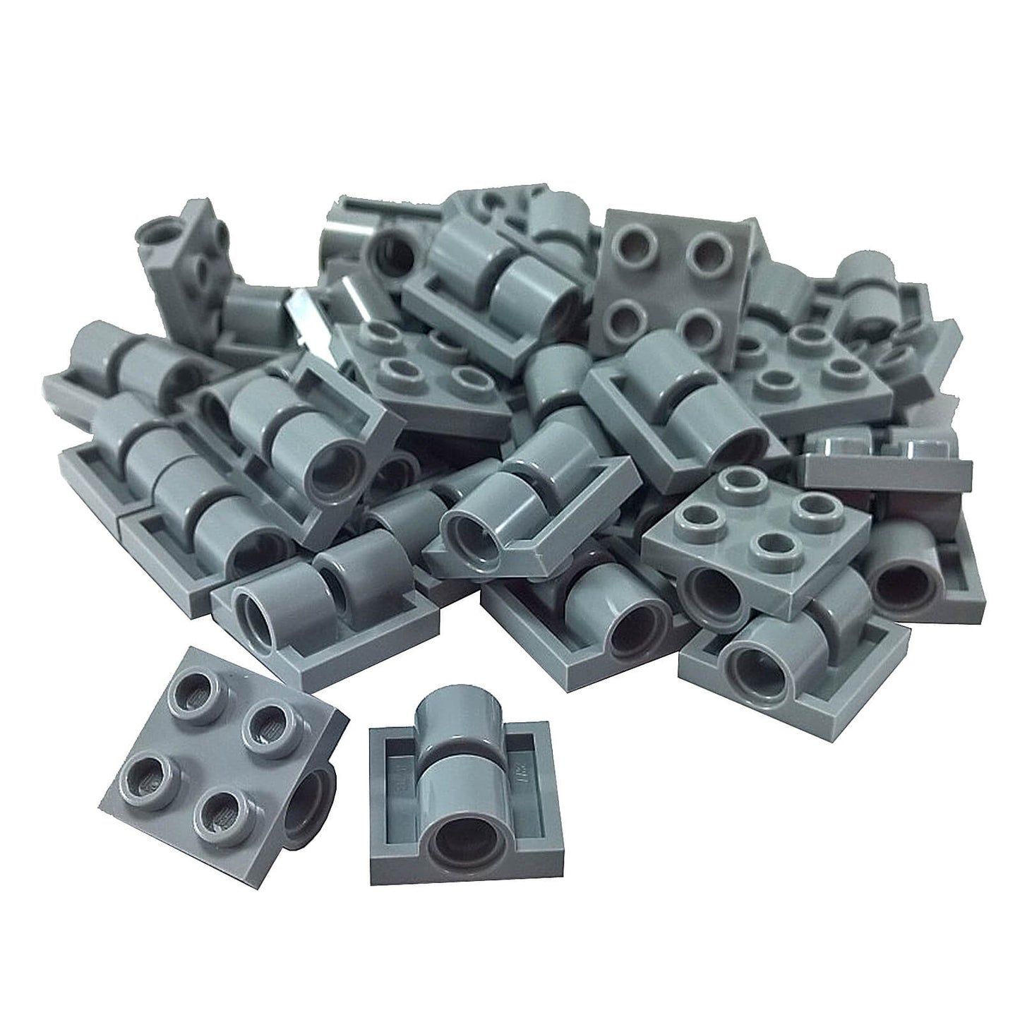 LEGO® modified plate 2 x 2 with pin holes (part 2817) in light bluish gray used for Technic connections, structural support, and advanced building techniques