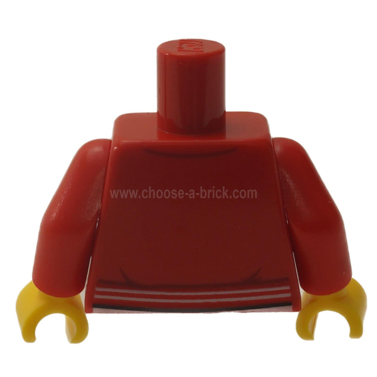 Back view of red LEGO minifigure torso 973pb3624c01 with striped trim.