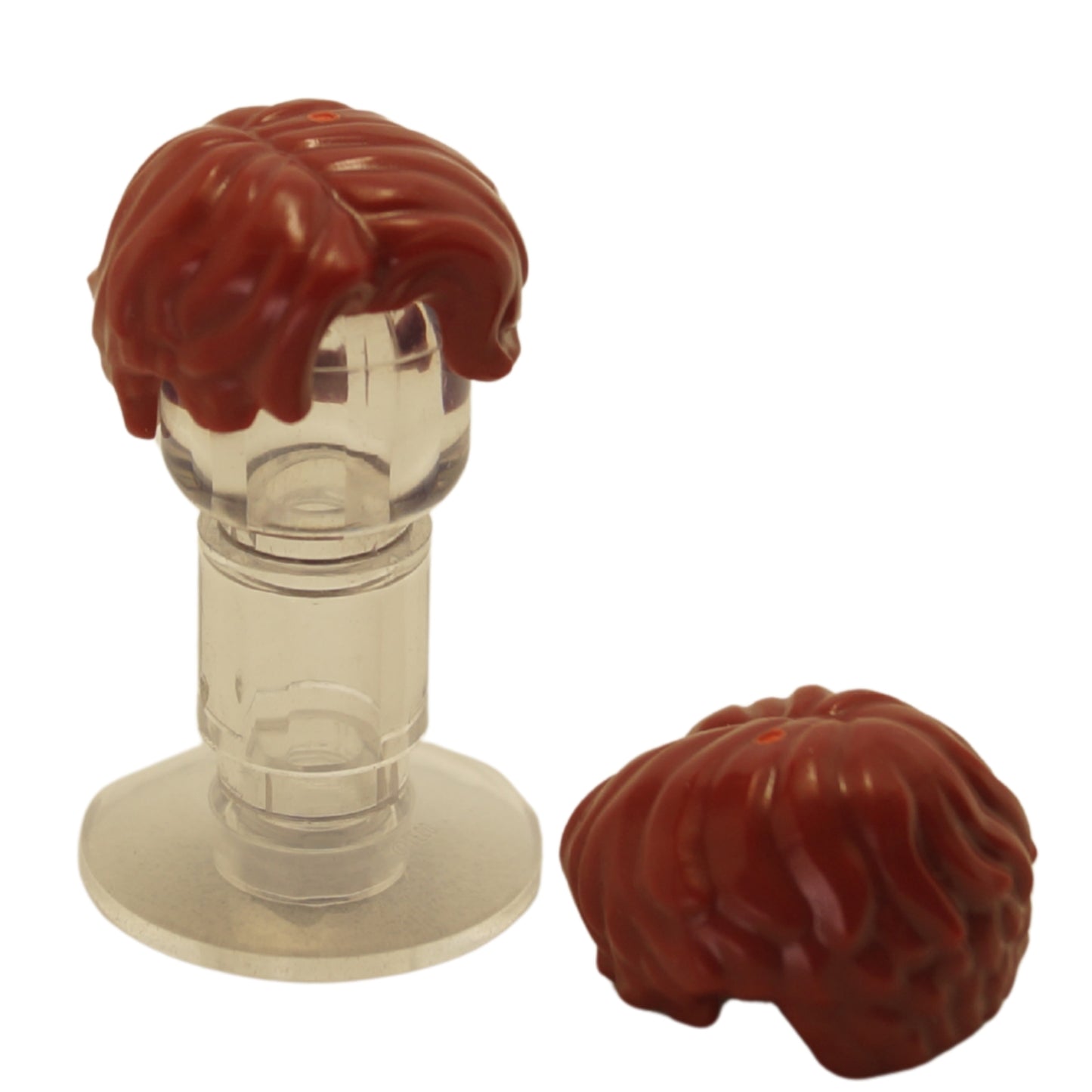 LEGO® minifigure hair piece 3277 with short wavy style parted on the right, suitable for modern character builds in dark red.