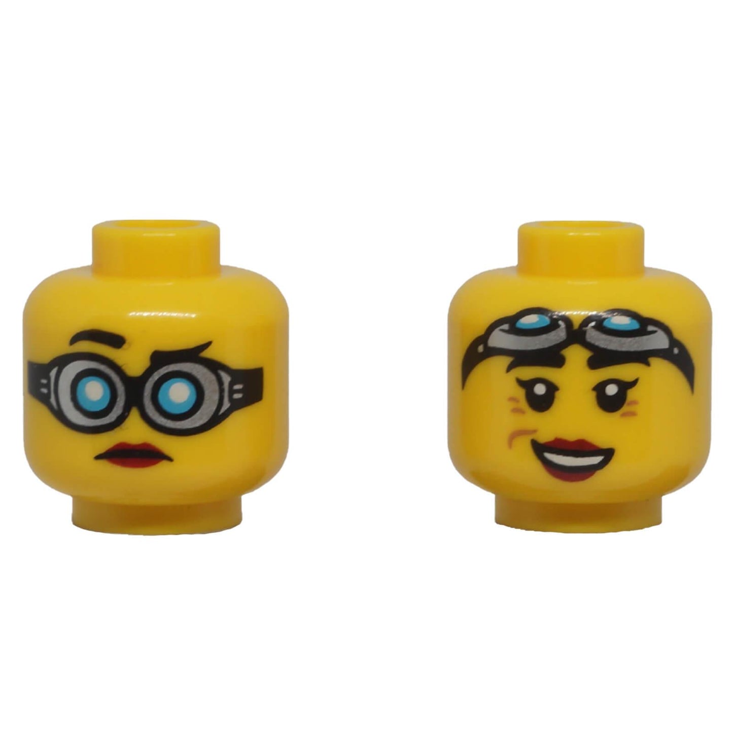LEGO® classic yellow dual-sided minifigure head with protective goggles and two facial expressions.