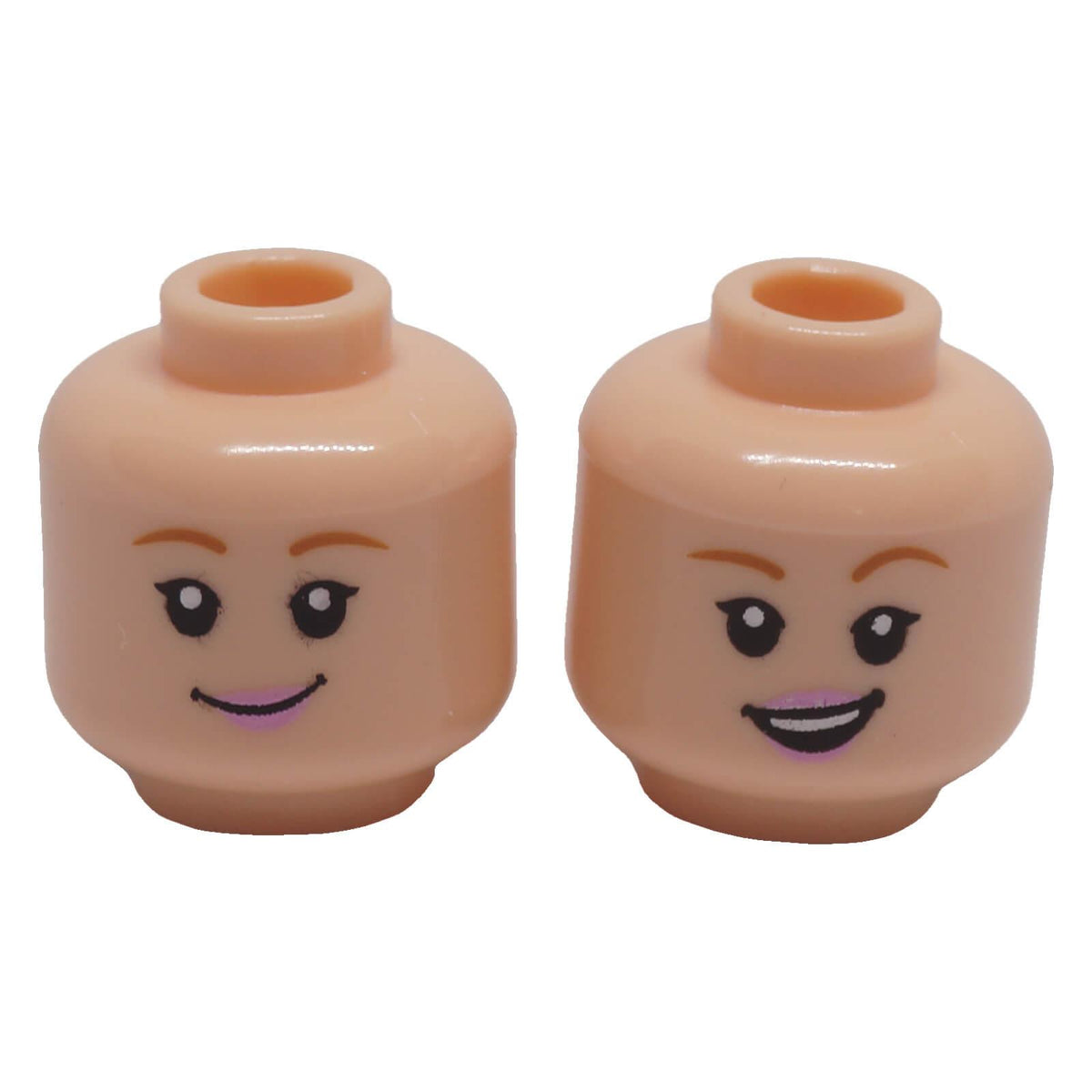 LEGO® 3626pb3906 medium nougat female minifigure head with pink lips and dual-sided smiling and grinning expressions