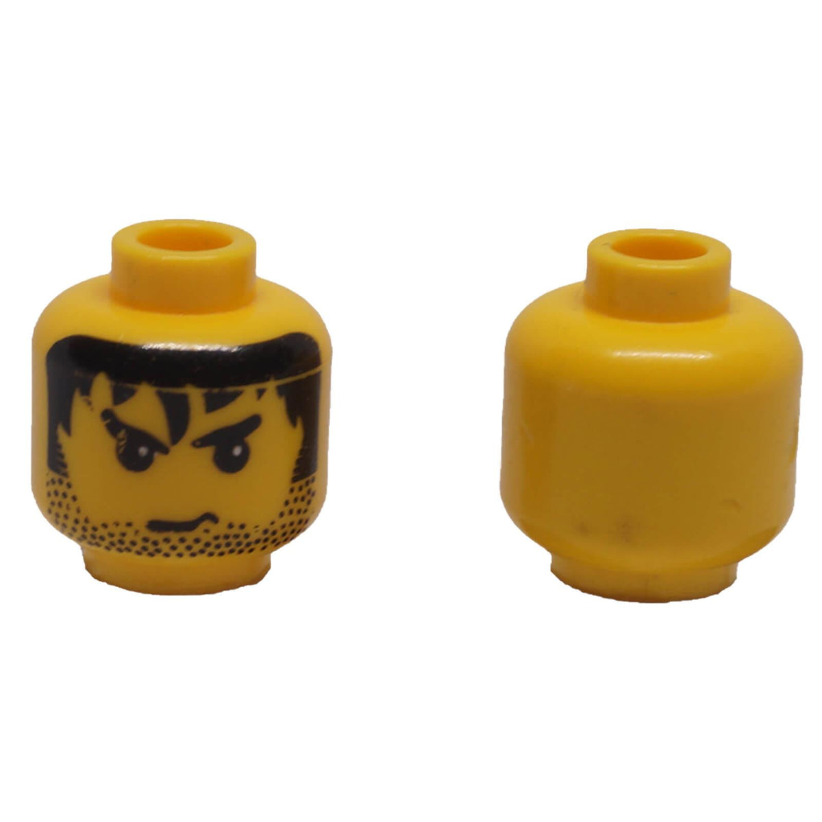 LEGO 3626px133 yellow minifigure head with black messy hair, beard stubble and angry face print