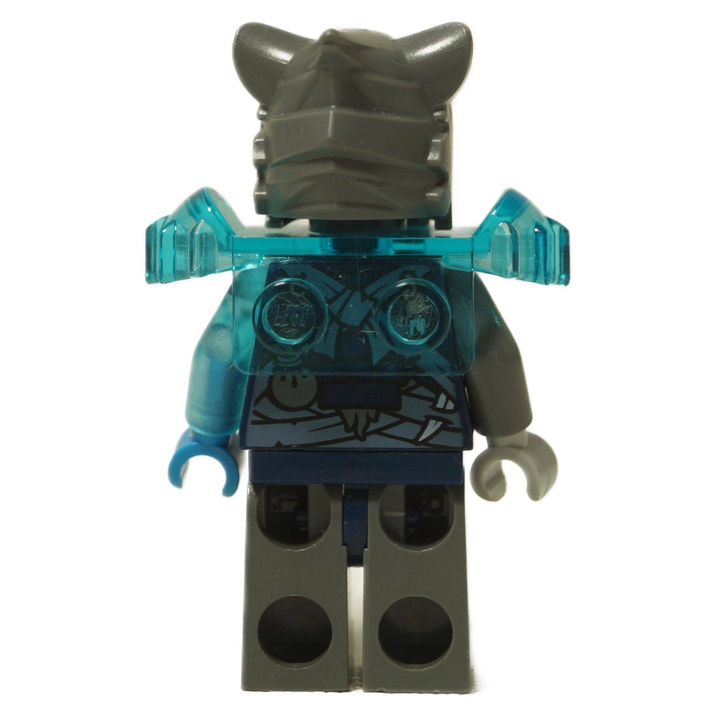 ®ليغو أساطير تشيما ستيلثور ميني فيغور (loc095) عرض خلفي يظهر درعًا أزرق شفاف ورأس ذئب رمادي.