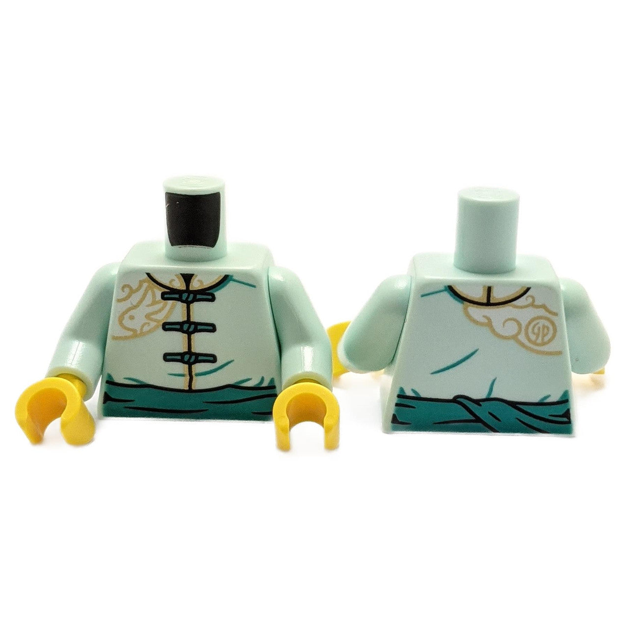 Torso with light aqua Tang Jacket, Laces and Sash, Gold Trim and Cloud Pattern