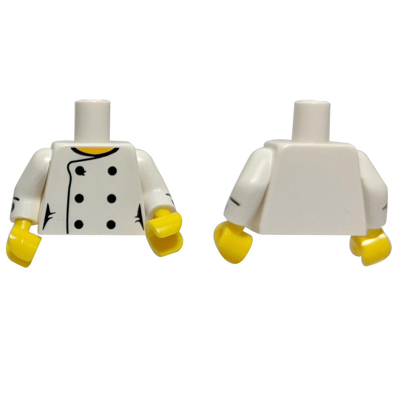 Female Chef with 6 Black Buttons and Yellow Neck Pattern - White Arms with Black Cuffs and Buttons Pattern - Yellow Hands