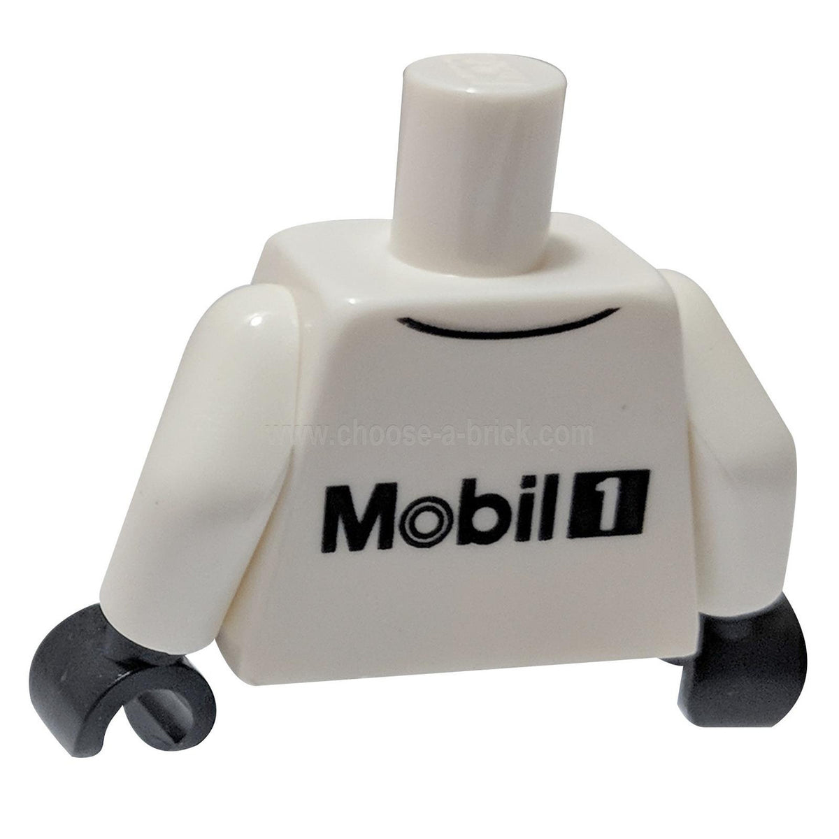 White LEGO torso with Mobil 1 logo and black hands, 973pb2041c01.