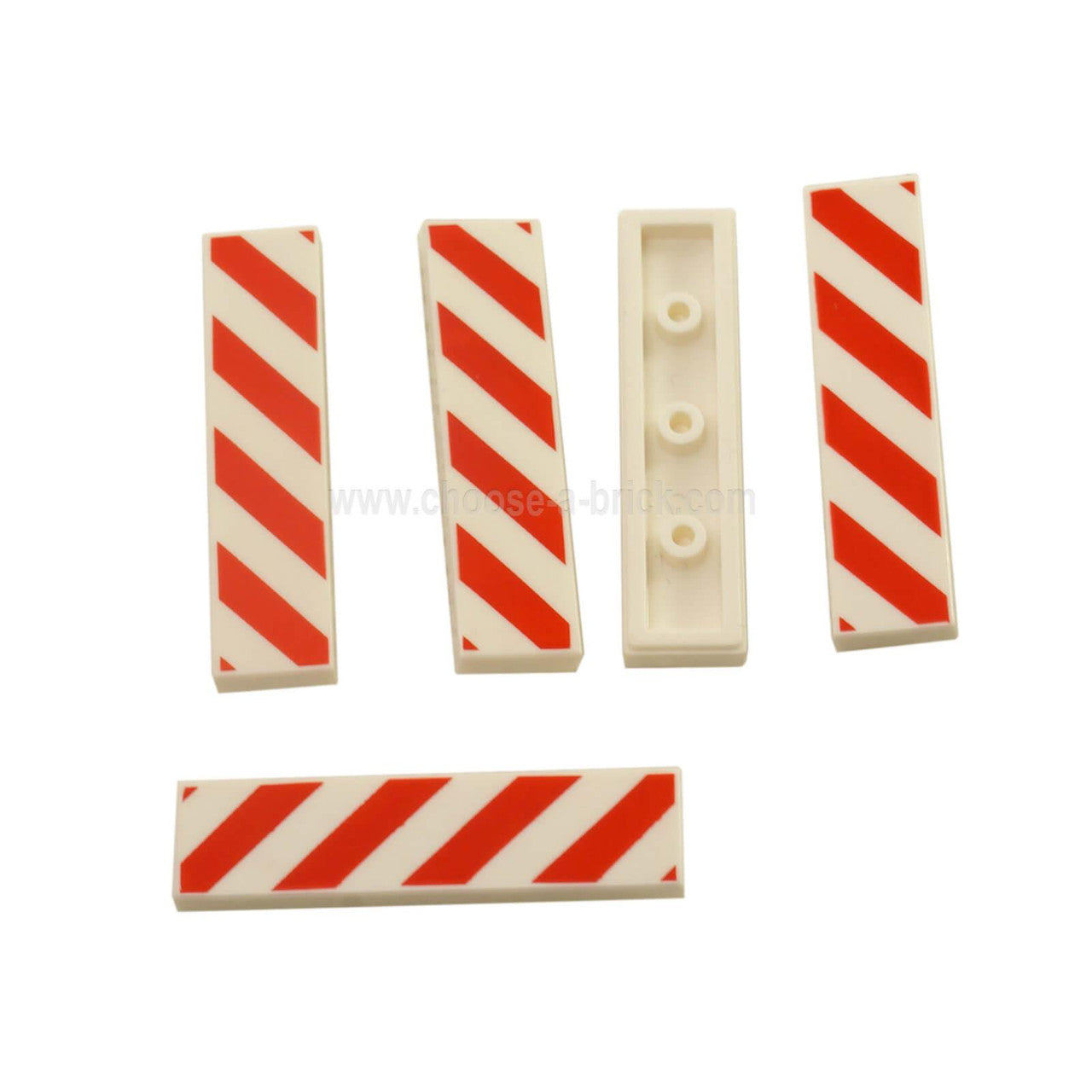 Wit Tegel 1 x 4 met Rood en Wit Gevaarstrepen Rood Patroon
