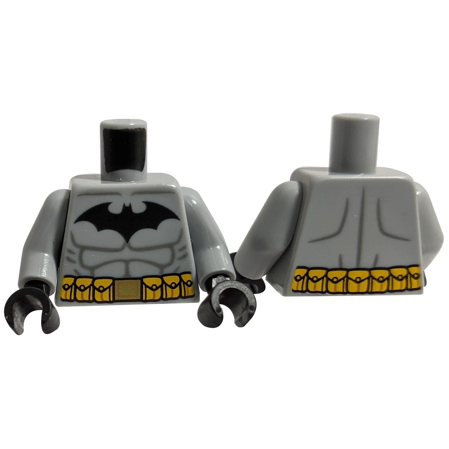 LEGO® DC Comics Batman Torso (973pb4182c01) in light bluish gray, showing the printed muscles, bat logo, and yellow utility belt on the front and back.