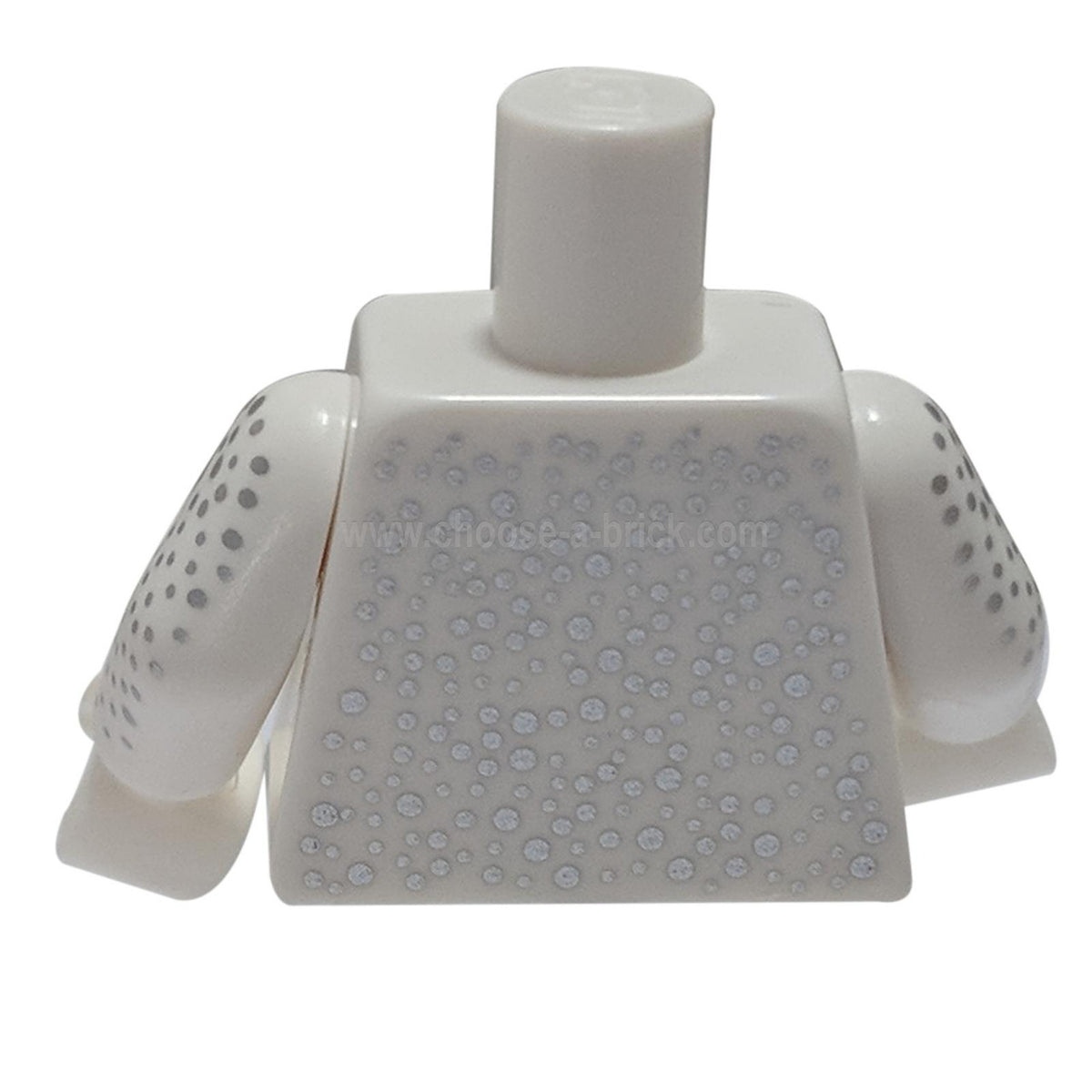 White LEGO torso 973pb2938c01 with silver speckles on body and arms.
