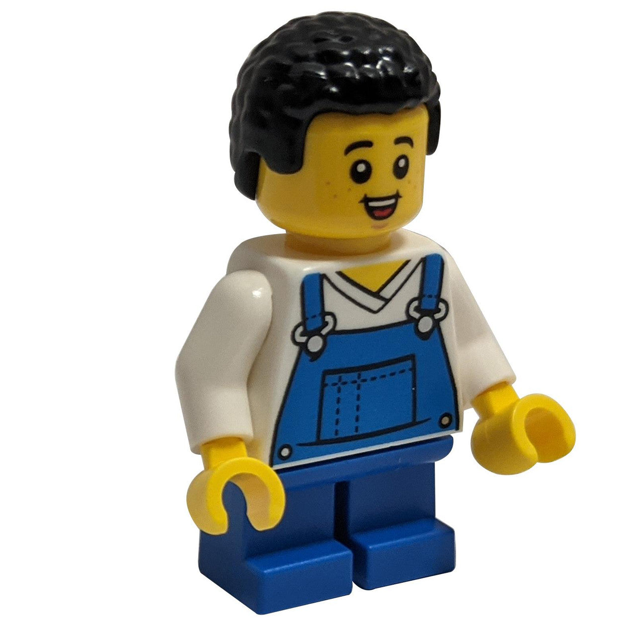 Farmer - Boy, Blue Overalls over V-Neck Shirt, Blue Short Legs, Black Coiled Hair, Freckles and Smal
