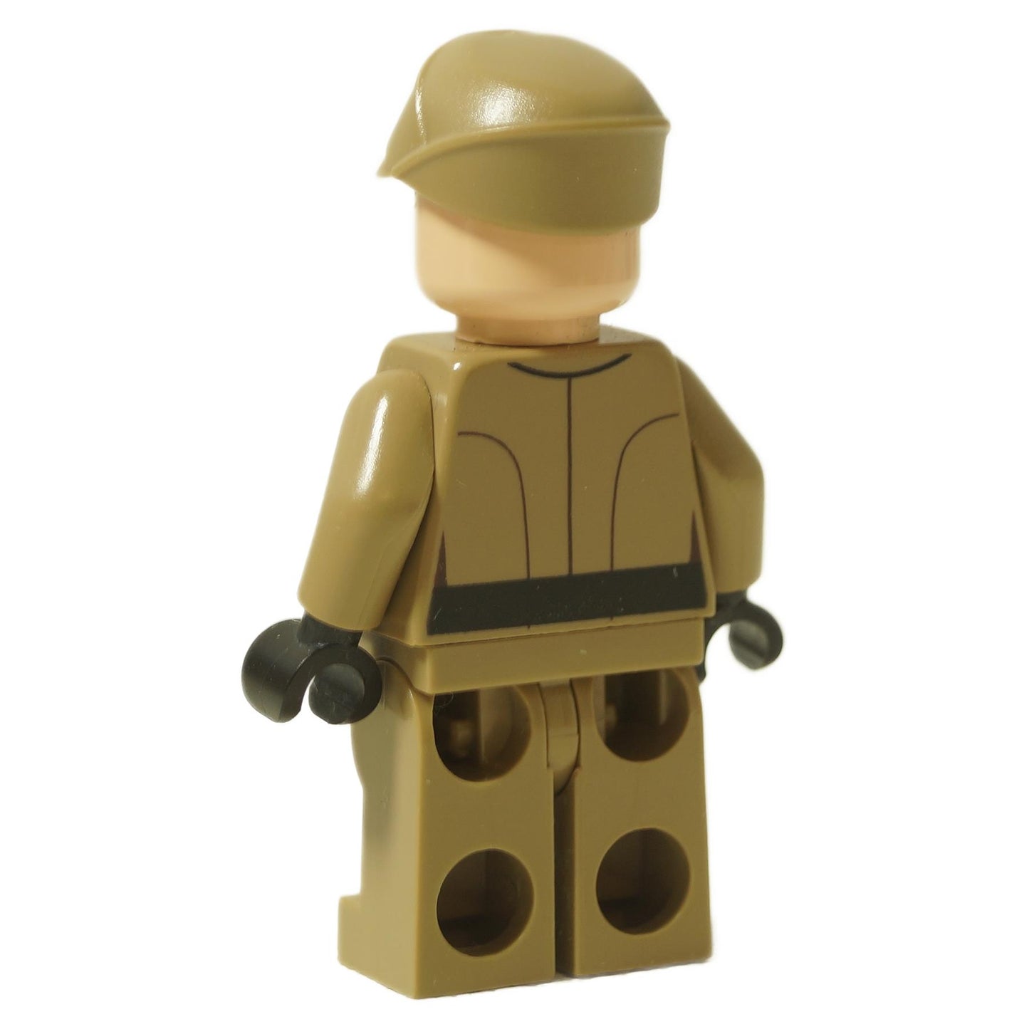 LEGO® Minifigura de Oficial Imperial de Star Wars (sw0623) en uniforme marrón oscuro, mostrando la impresión del torso trasero y la gorra de oficial, vista trasera.