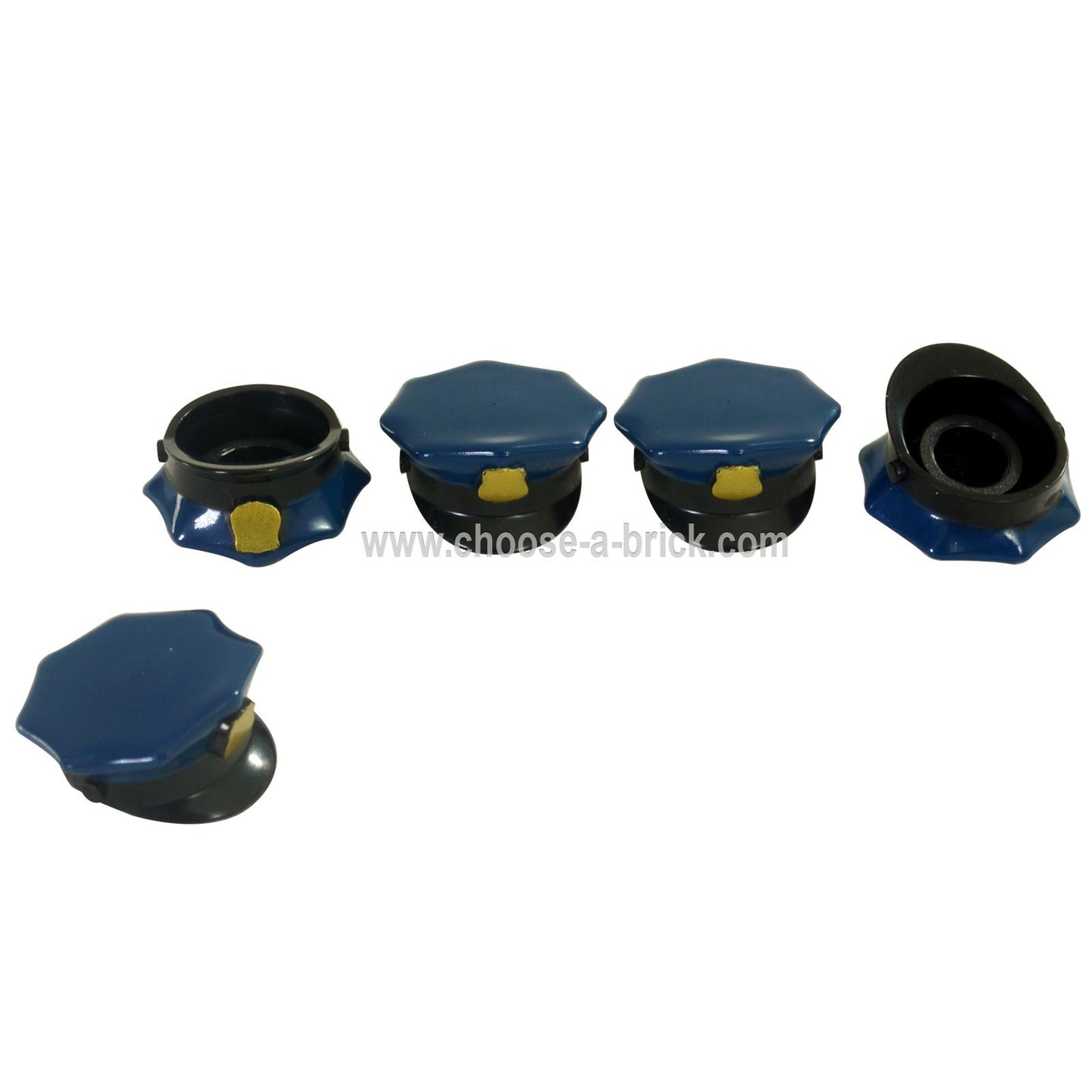 Poliisin hattu tummansinisellä ylhäällä ja kultaisella merkillä (muovattu ja painettu) kuvio