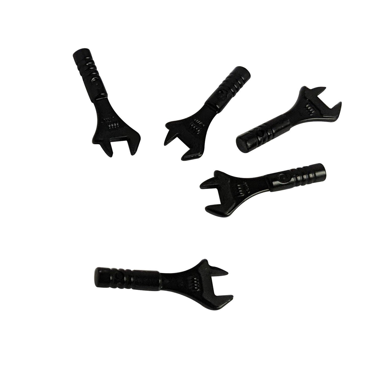 Five black LEGO minifigure adjustable wrenches 11402f.