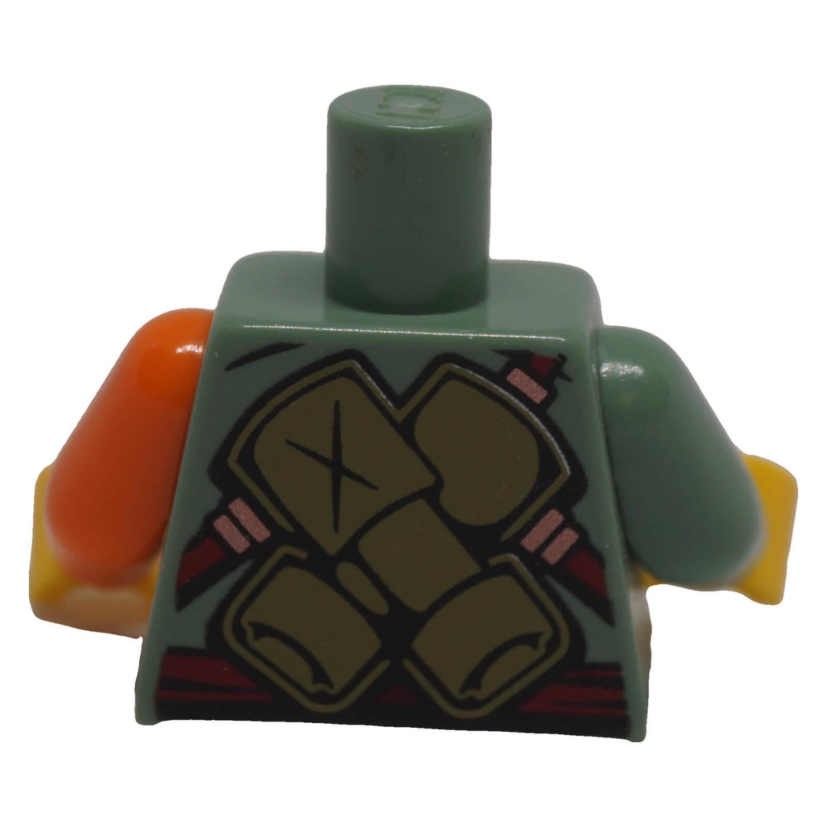 LEGO® NINJAGO olive green armor torso 973pb2136c01 rear with dark red straps and gear print