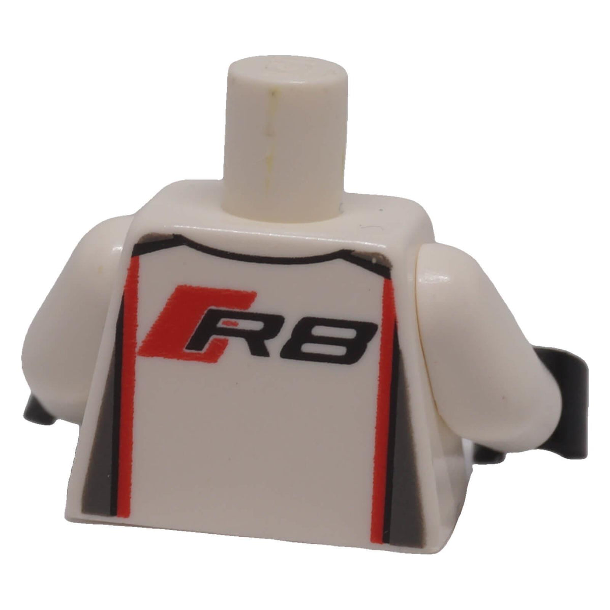 LEGO® Audi R8 racing suit torso 973pb2299c01 rear with R8 logo and red black trim