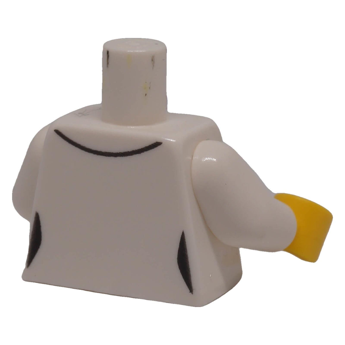 LEGO® female jacket torso 973pb2858c01 in white with black jacket detailing, rear angled view