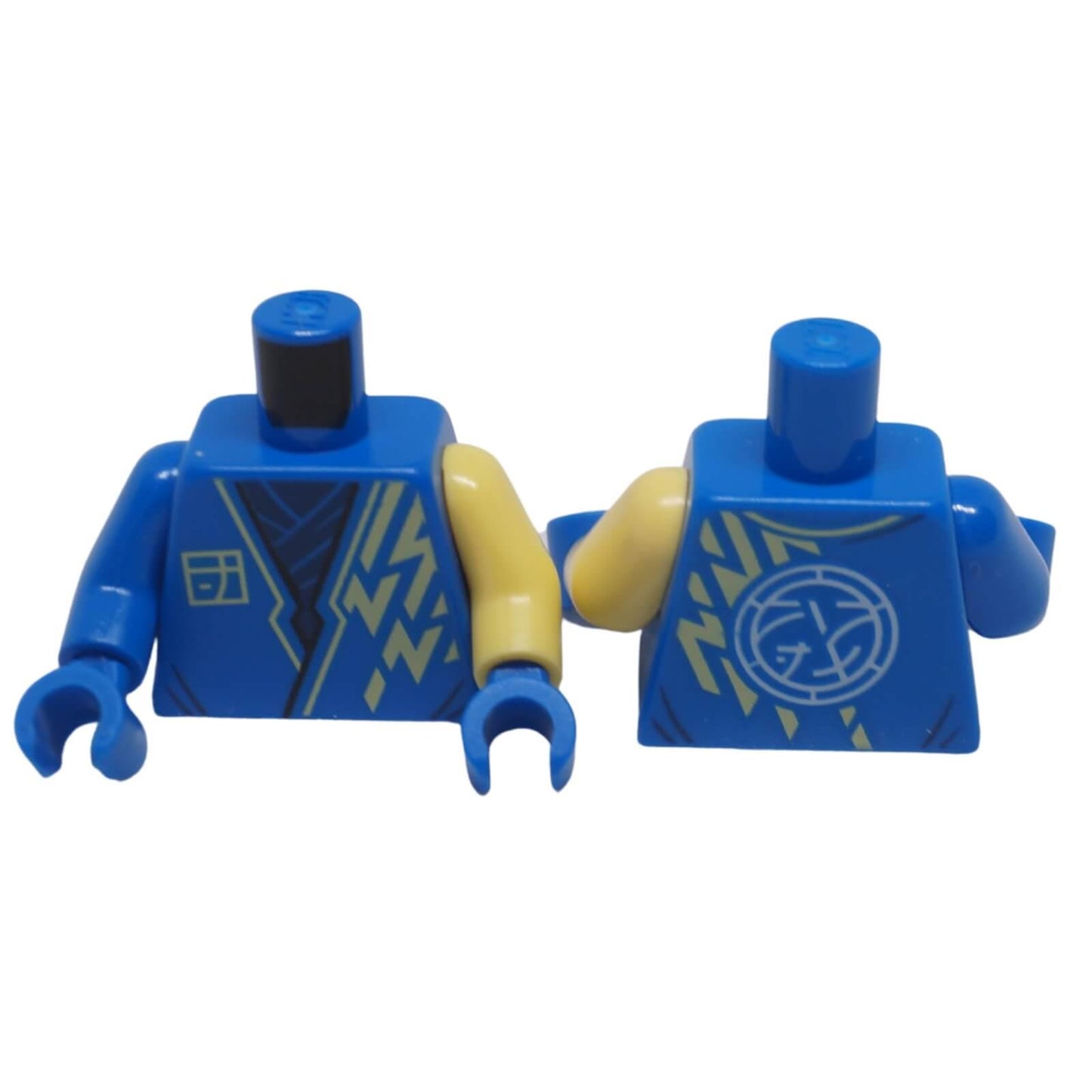 LEGO minifigure torso 973pb4581c01 with Dark Blue scarf, lightning pattern and Core logo shown front and back