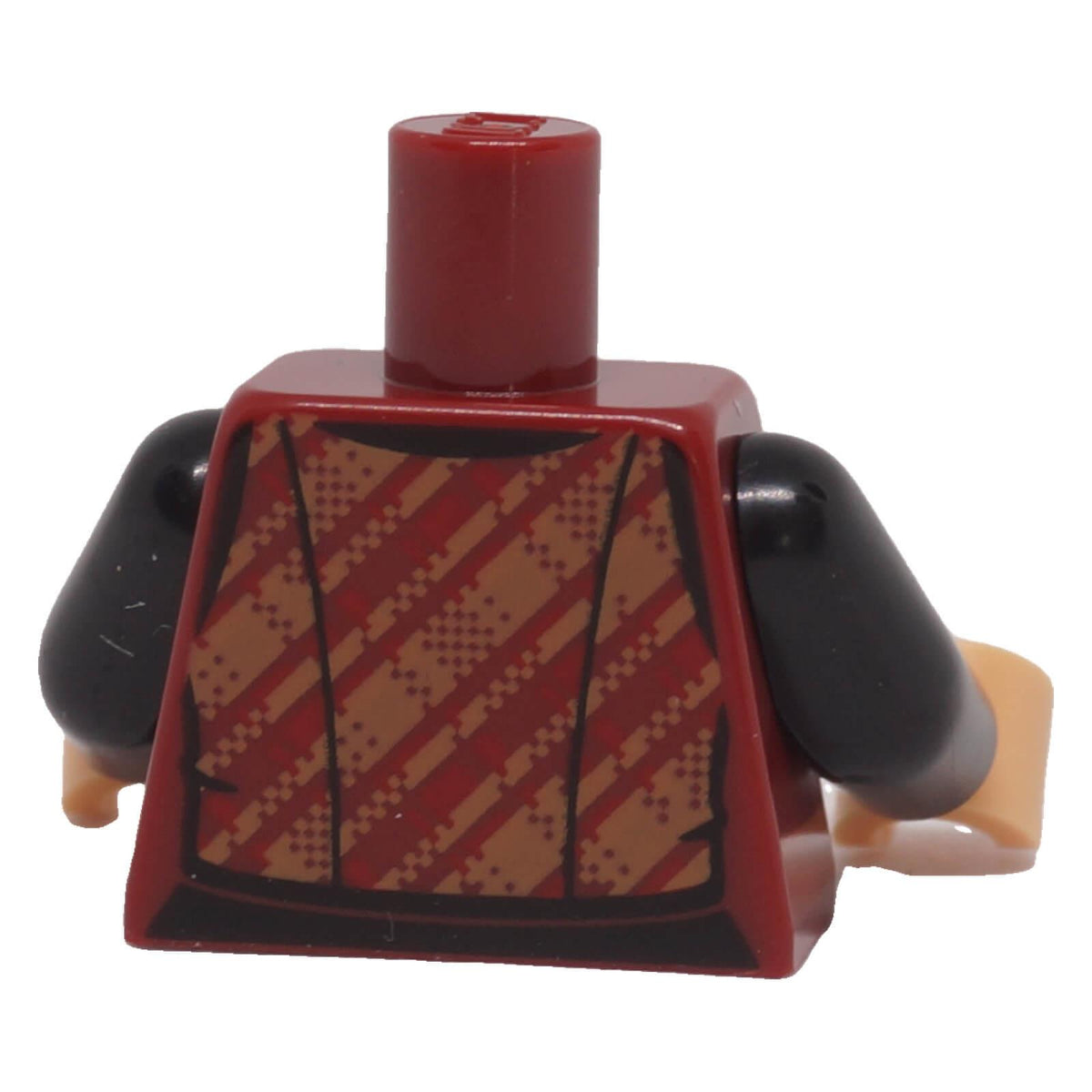 LEGO® female dark red torso with dark tan and red plaid flannel pattern, back view