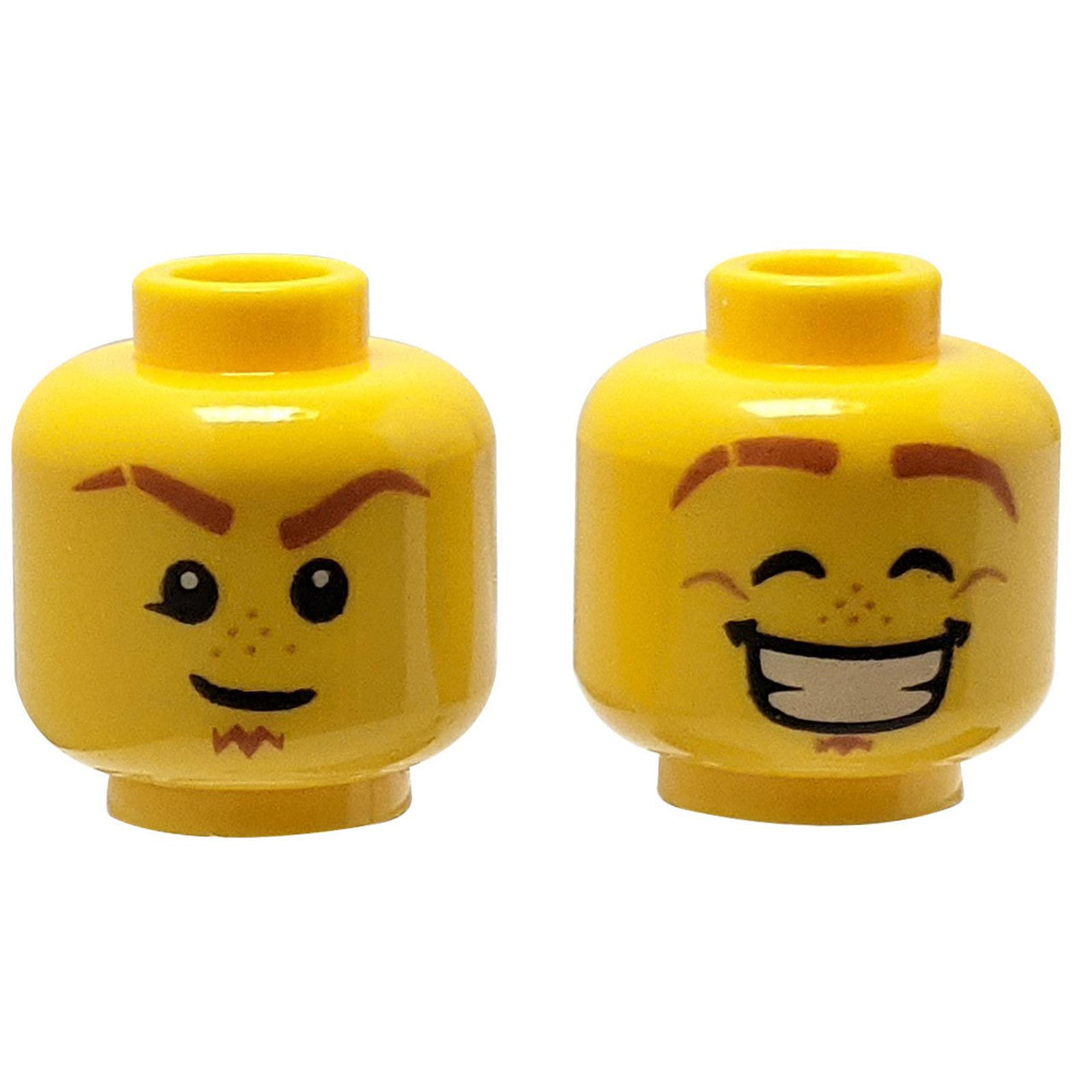 Dual Sided with Eyebrows with Scar, Soul Patch - Determined / Smile with Teeth Eyes Closed Pattern - Hollow Stud
