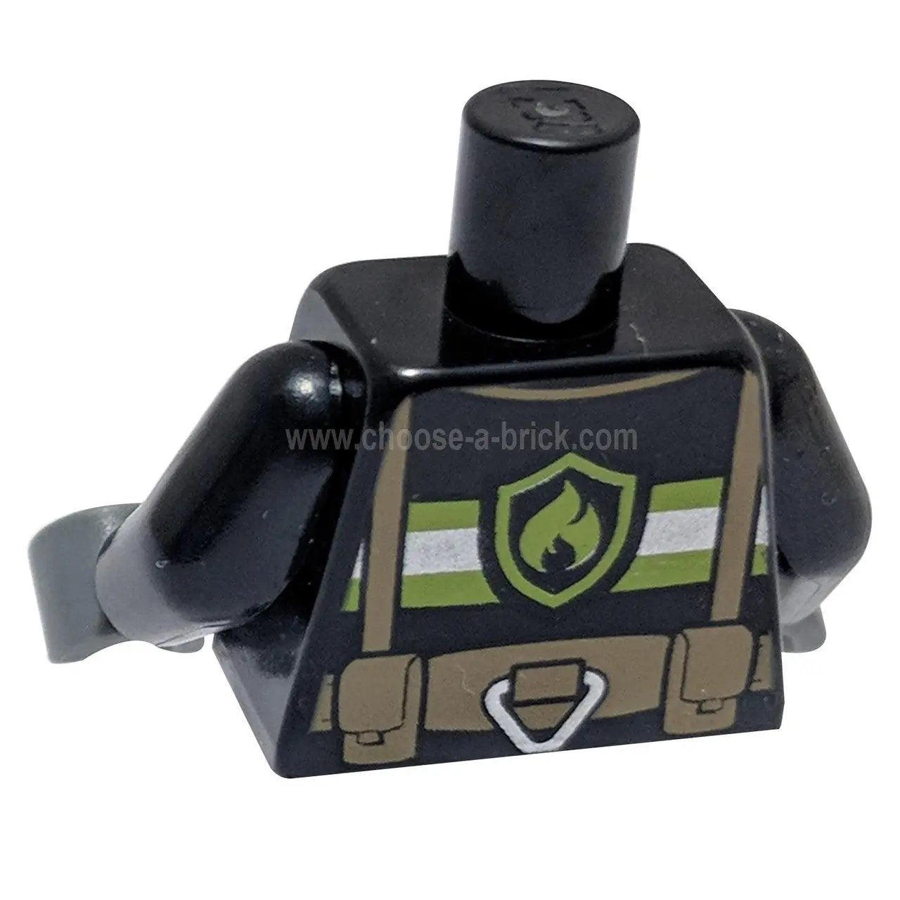 LEGO Firefighter torso, black with reflective stripes and belt, front view