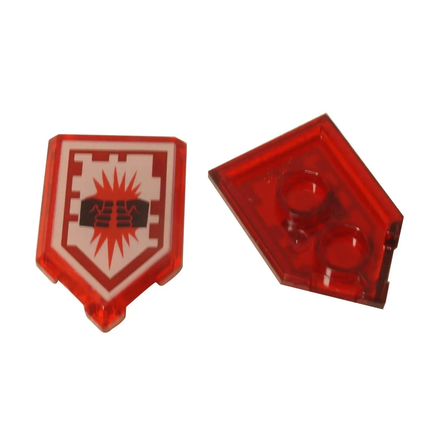 LEGO® Nexo Knights Útočný štít s nabíjecí silou (22385pb019) v průhledné červené, zobrazující vzor pěstního nárazu.