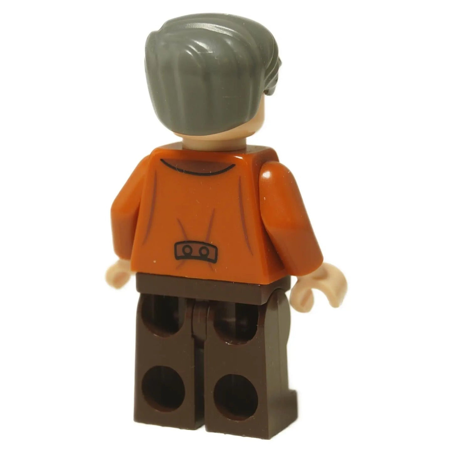 LEGO® Minifigura de Harry Potter Horace Slughorn (hp171) con una chaqueta naranja oscura y un chaleco de tweed con pajarita. Vista trasera.