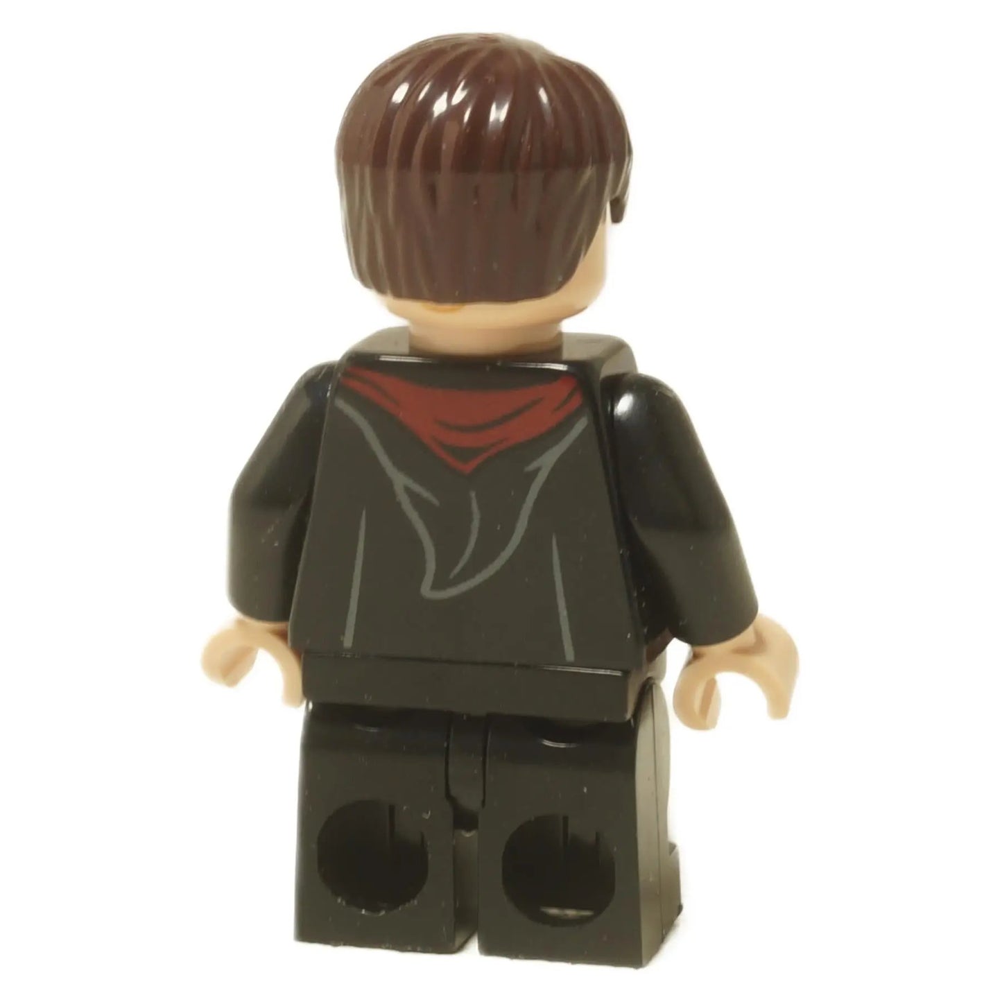 LEGO® Minifigura de Harry Potter Neville Longbottom (hp330) con túnicas de Gryffindor, mostrando su cabeza de doble cara con expresiones de sonrisa y preocupación. Vista trasera.