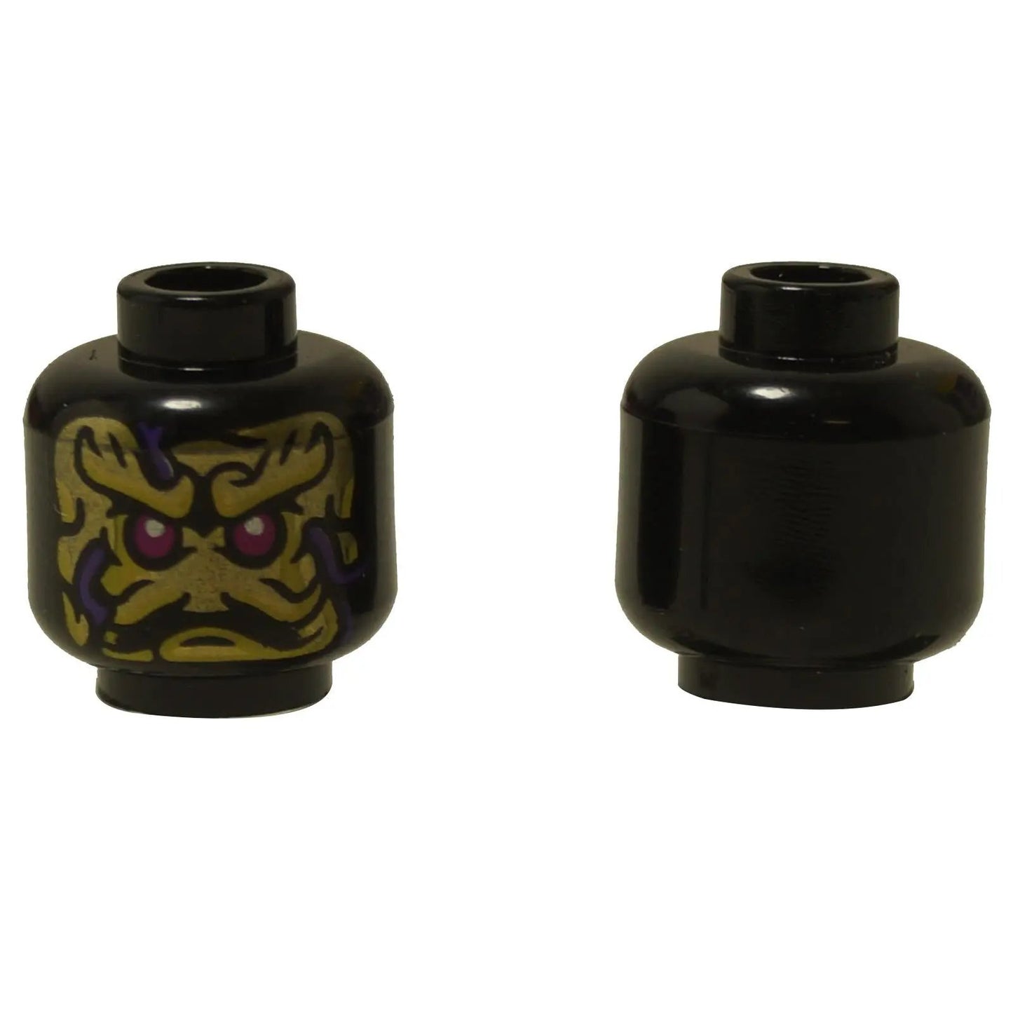 Minifigure, Head Alien Magenta Eyes, Gold and Yellow Face, and Dark Purple Ink Lines Pattern