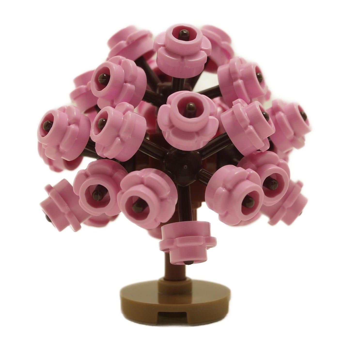 LEGO® cherry blossom tree build with rounded pink flower elements on a brown trunk, perfect for nature scenes and decorative MOCs.