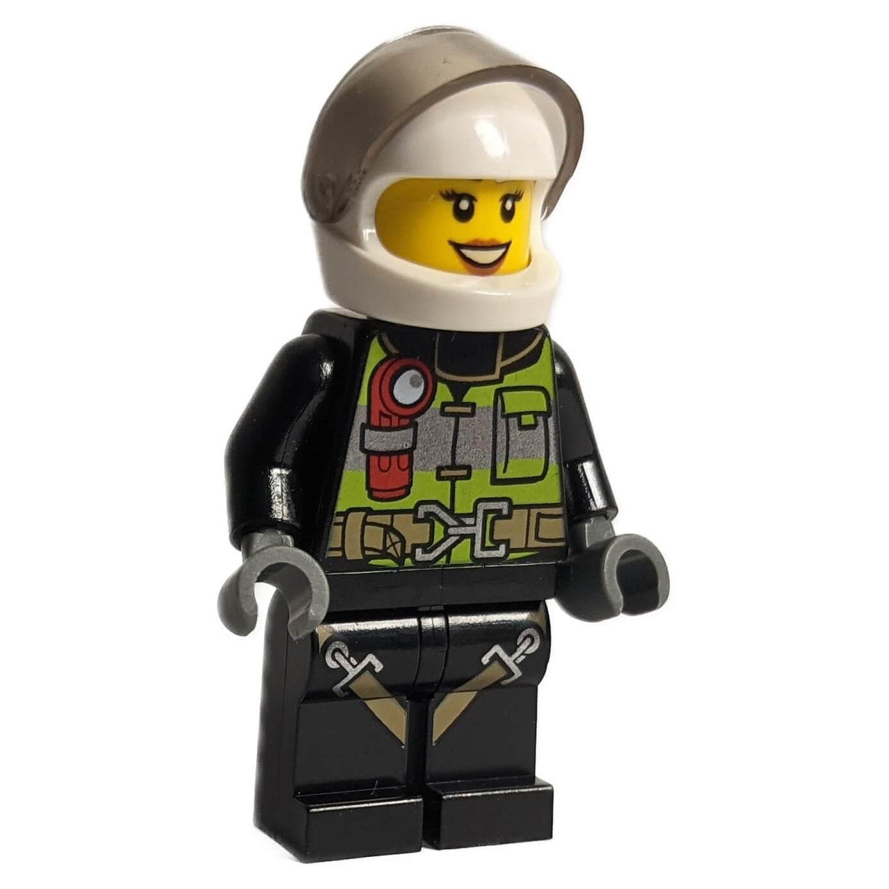 Fire - Reflective Stripes with Utility Belt and Flashlight, White Helmet, Trans-Brown Visor, Peach L