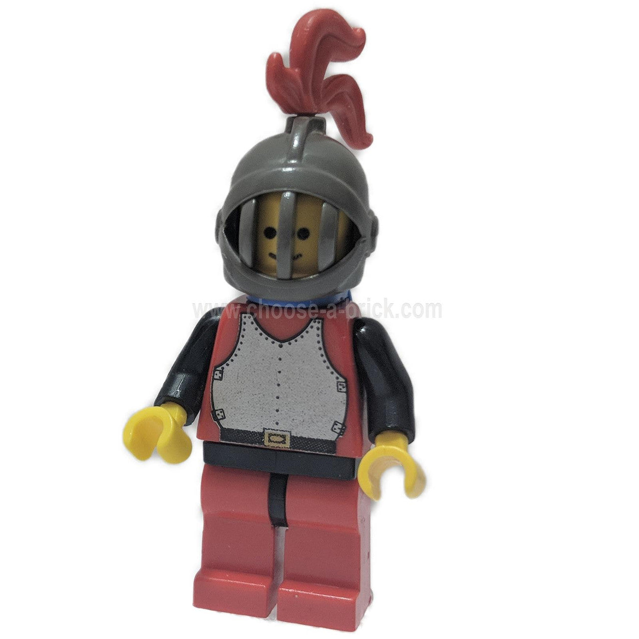 Breastplate - Red with Black Arms, Red Legs with Black Hips, Dark Gray Grille Helmet, Red Plume, Blue Plastic Cape