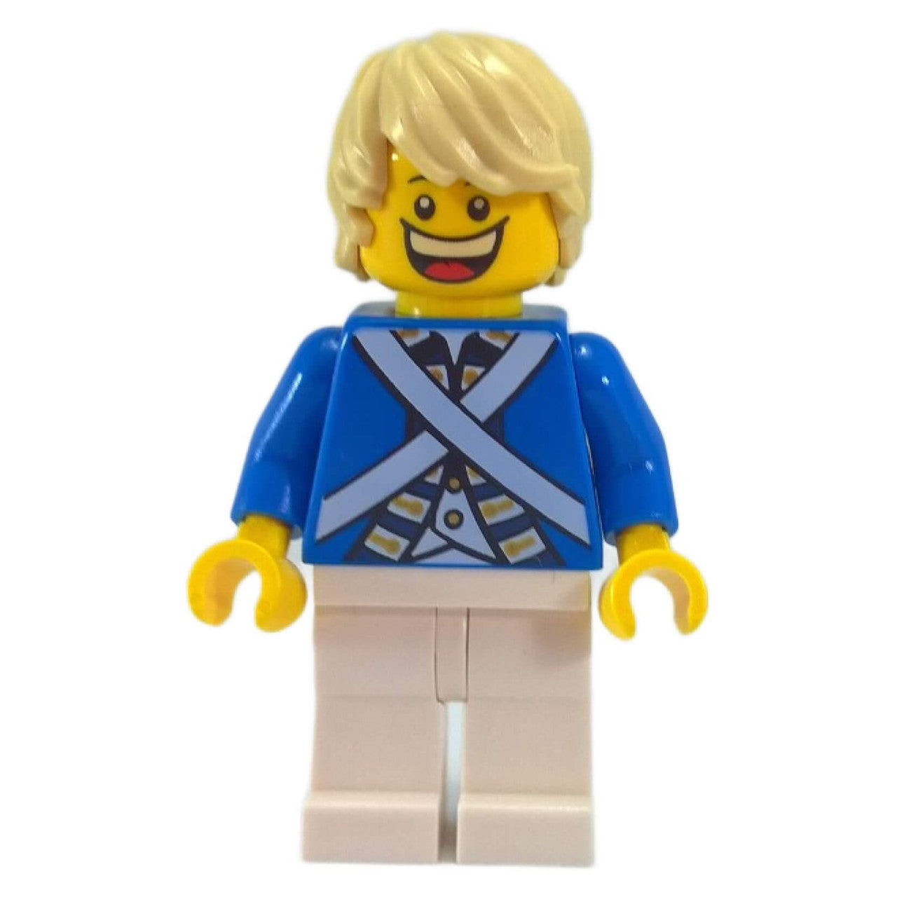 LEGO Bluecoat Soldier 7 minifigure, front view with tousled hair.