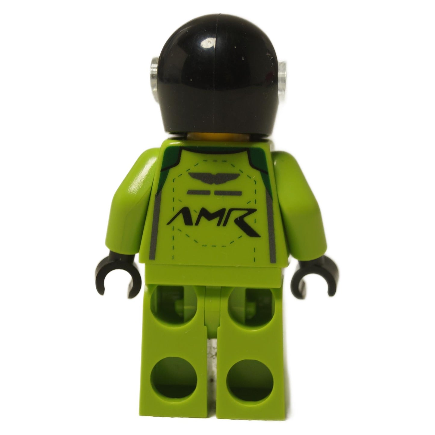 LEGO® Aston Martin Vantage GT3 driver minifigure wearing a racing suit, part sc099 - back view