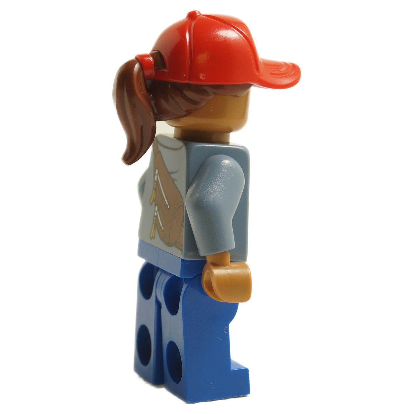 LEGO Amber Grant、赤の帽子、グレーのジャケット、青の脚、背面