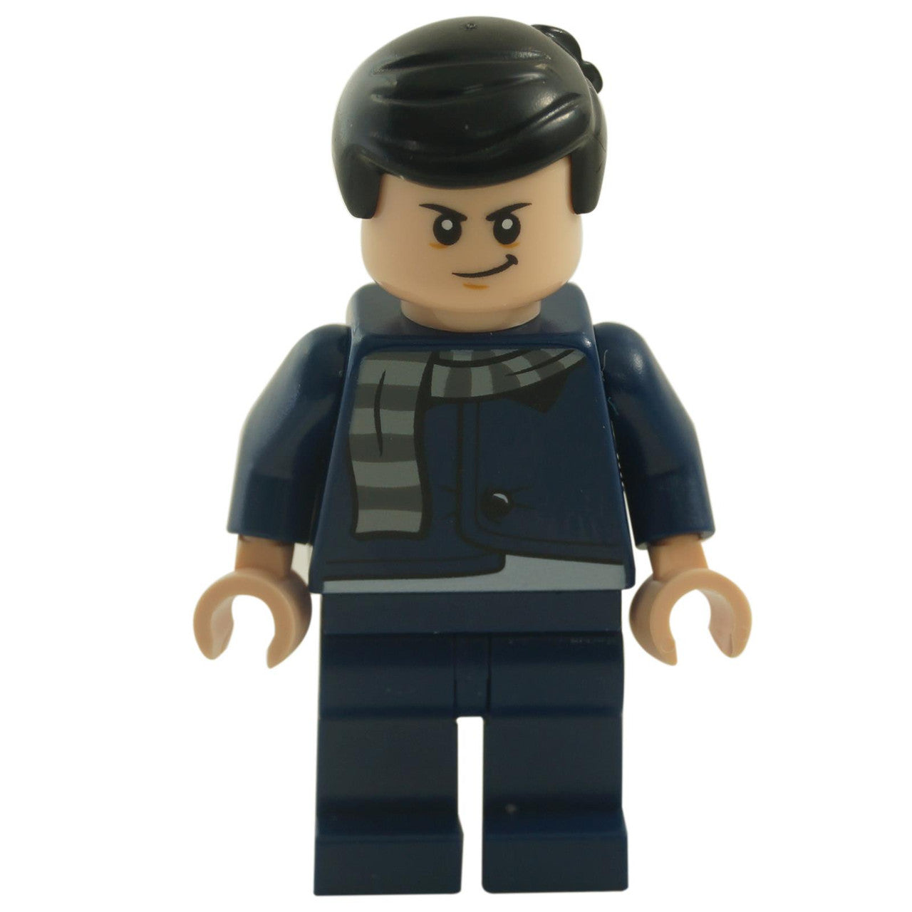 LEGO® Gru minifigure with black hair, dark blue jacket, and striped scarf from Minions: The Rise of Gru.