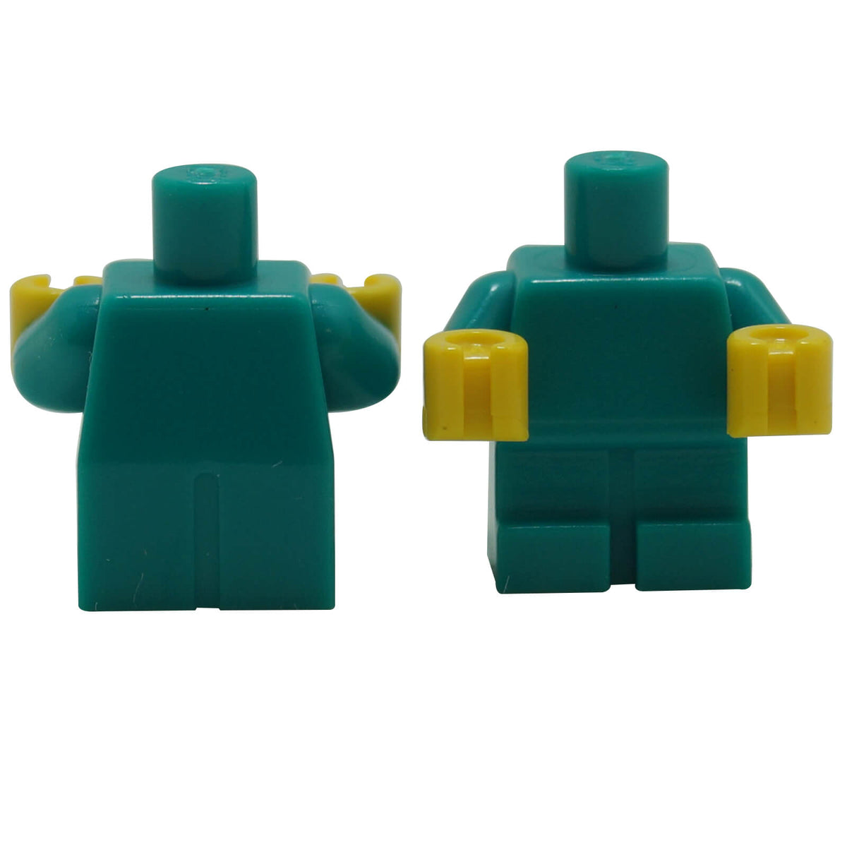 LEGO Baby Body, white with yellow hands, front and back view dark turquoise