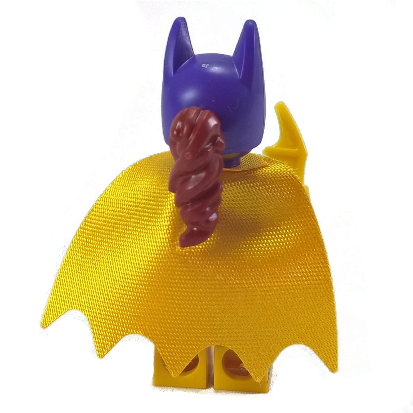 LEGO Batgirl sh0305 minifigure, back view with yellow cape and ponytail.