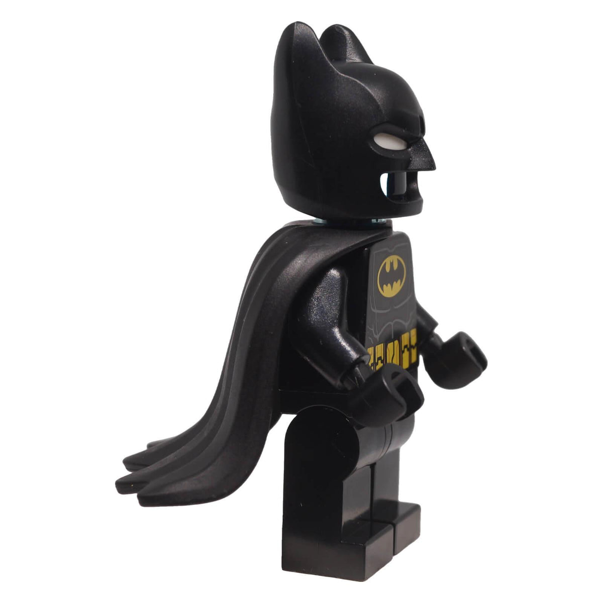 LEGO Batman sh1115 black Batsuit minifigure right side view with cowl and cape