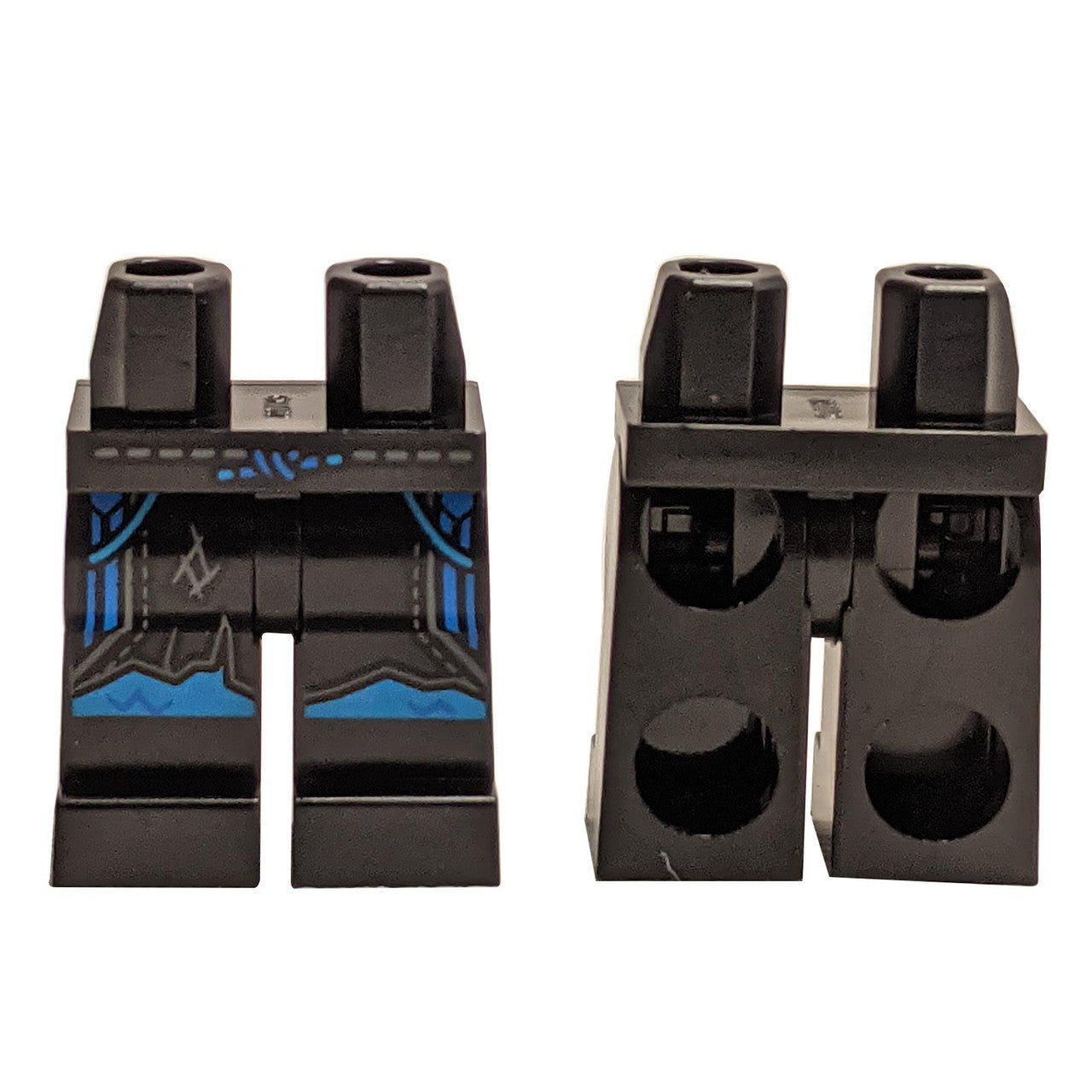 LEGO Minifiguren-Beine, schwarz mit blau-grauer Rüstung, Vorder- und Rückseite
