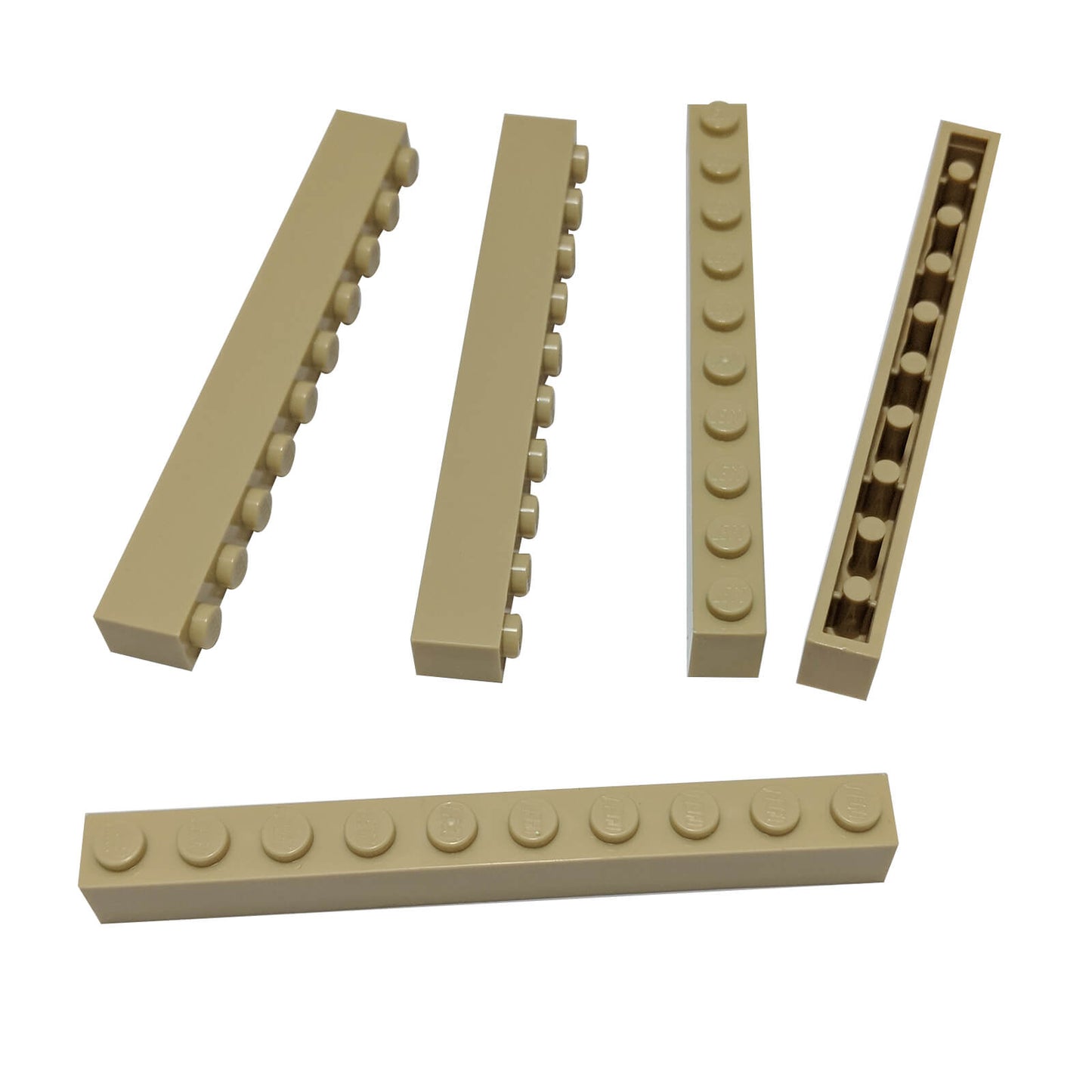 tan LEGO brick 1 x 10 long building brick part 6111 used for structural walls bases and extended building sections