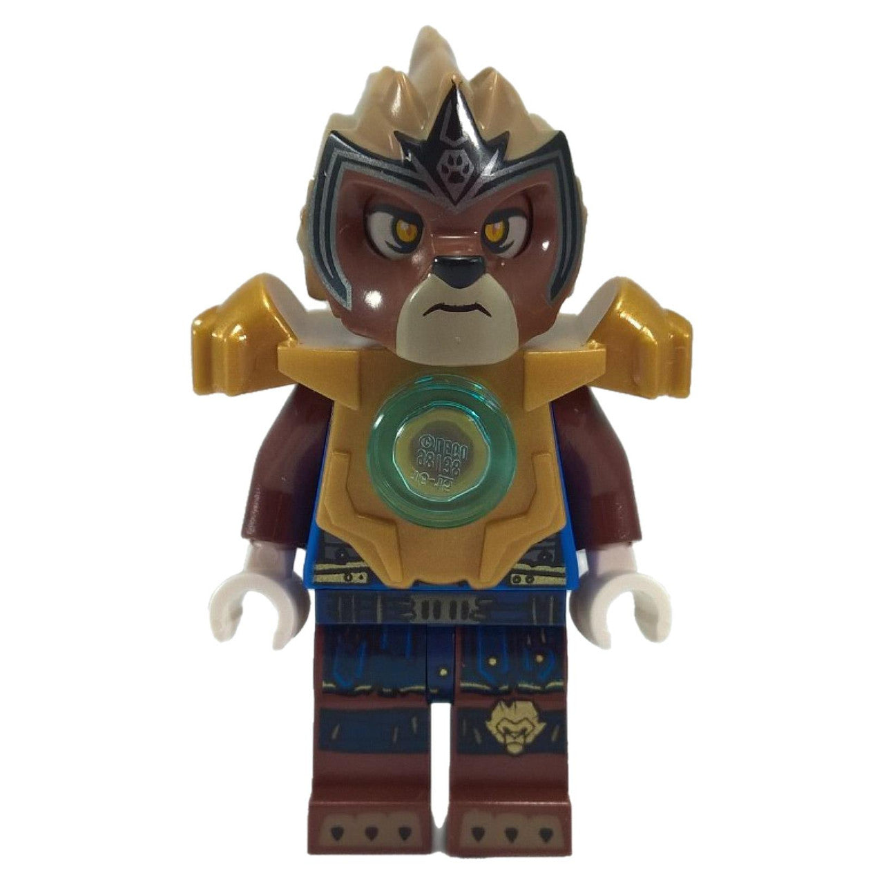 LEGO® Longtooth minifigure with brown fur and golden CHI armor from Legends of Chima