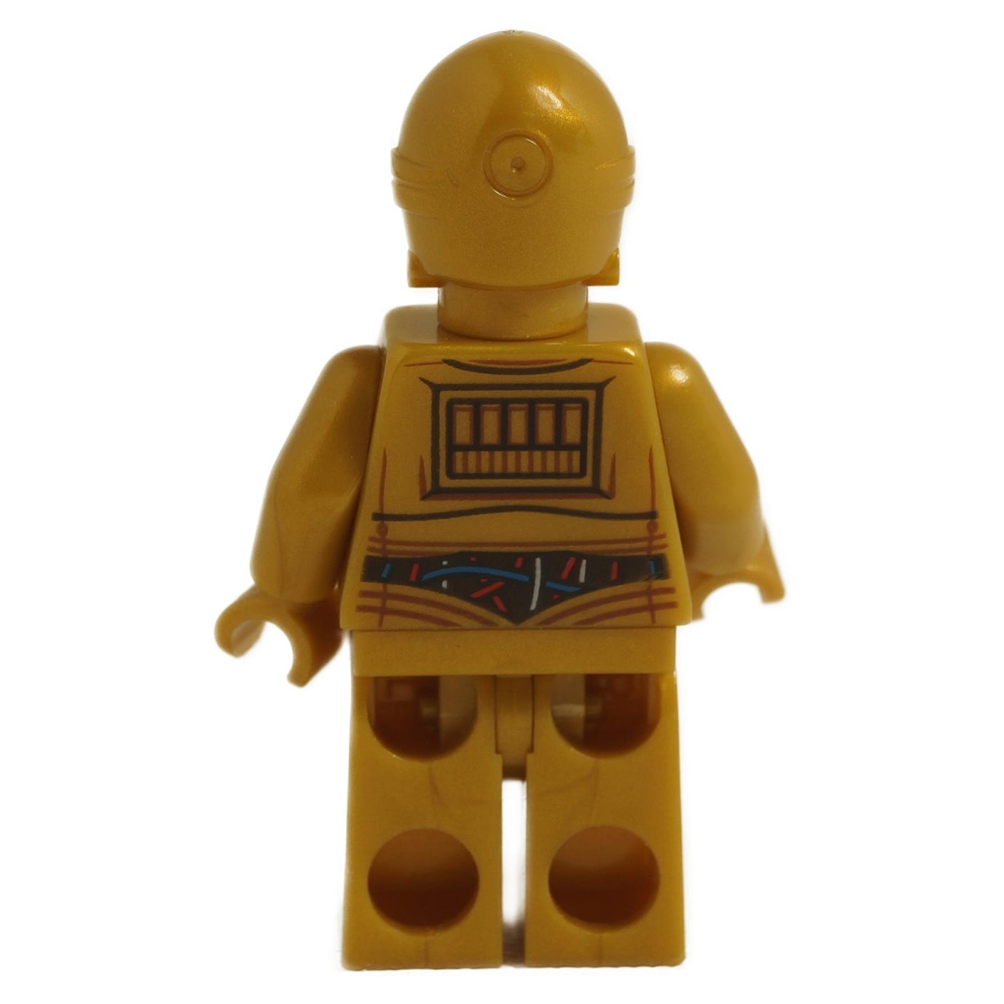 Back view of LEGO® C-3PO minifigure sw0365 showing gold protocol droid body with mechanical detailing