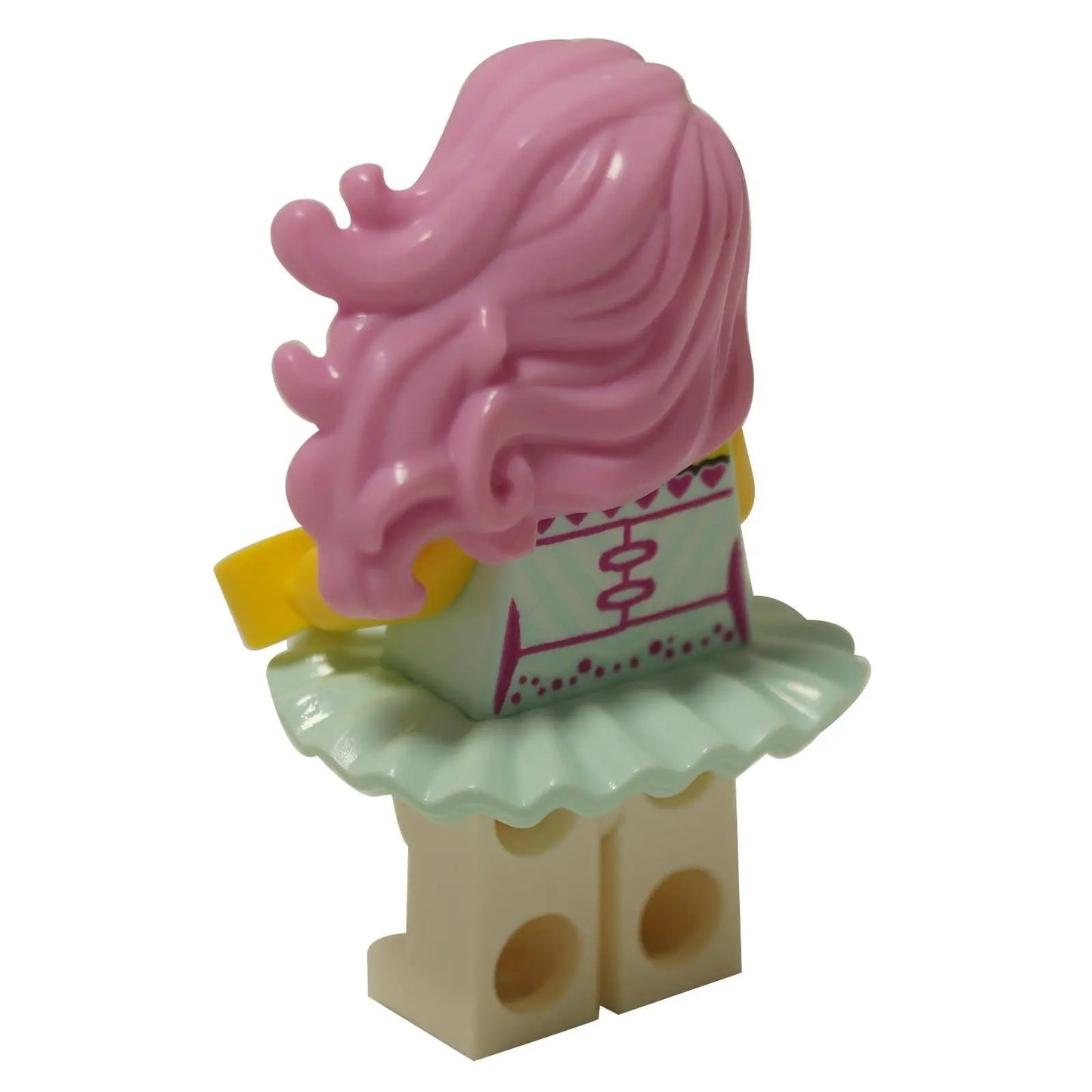 Candy ballerina minifigure back view with pink hair tutu skirt and bow print